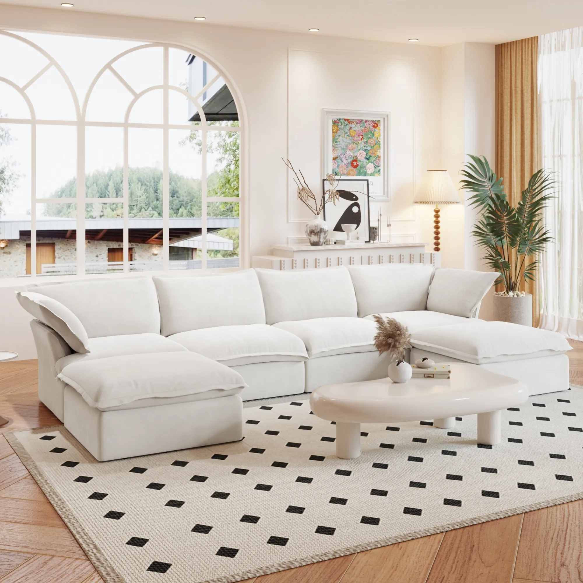 Sky Classic Linen Cloud Sofa Modular Washable 162 Inch Linen U Shaped Sectionals 6 Seaters Atunus 5