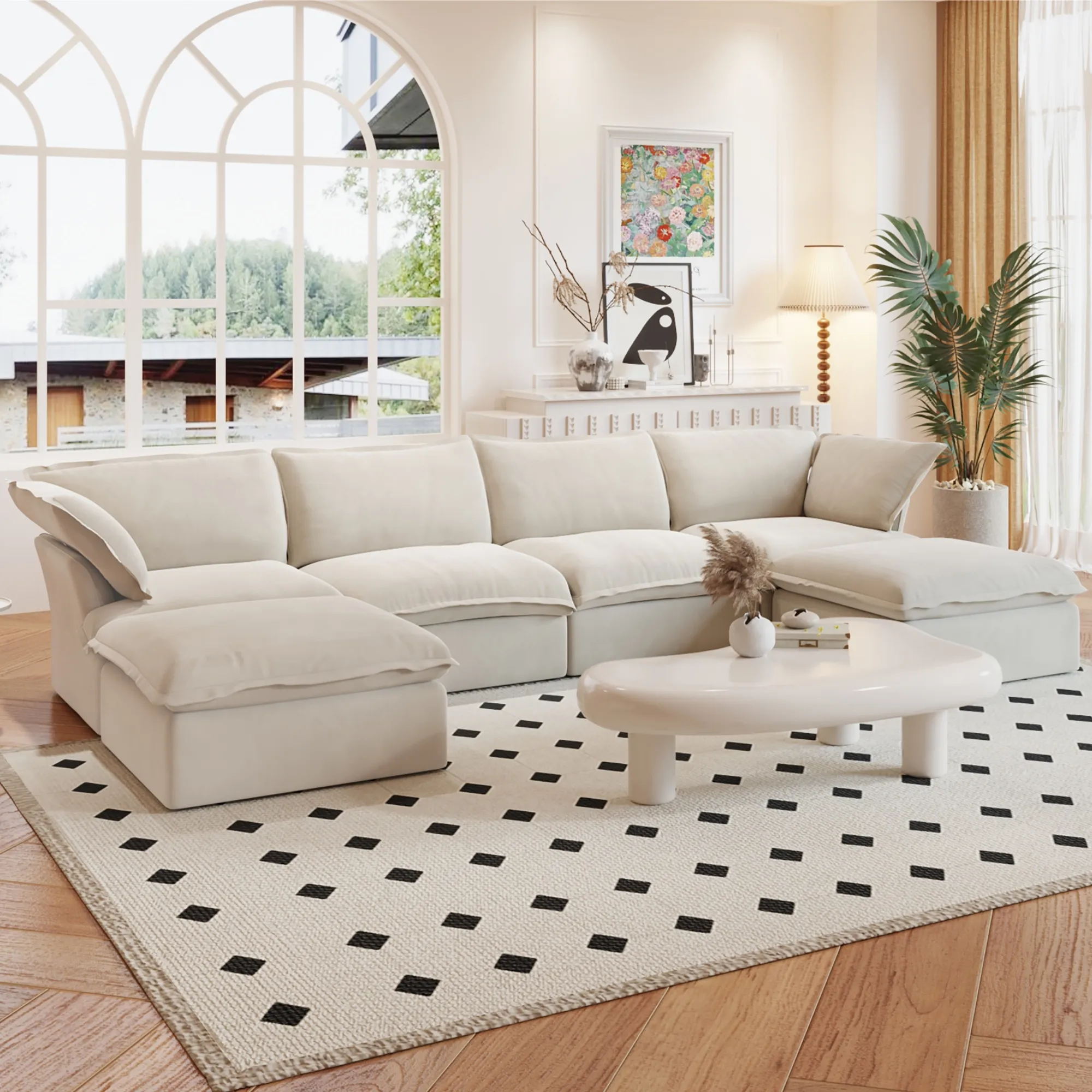 Sky Classic Linen Cloud Sofa Modular Washable 162 Inch Linen U Shaped Sectionals 6 Seaters Atunus 7
