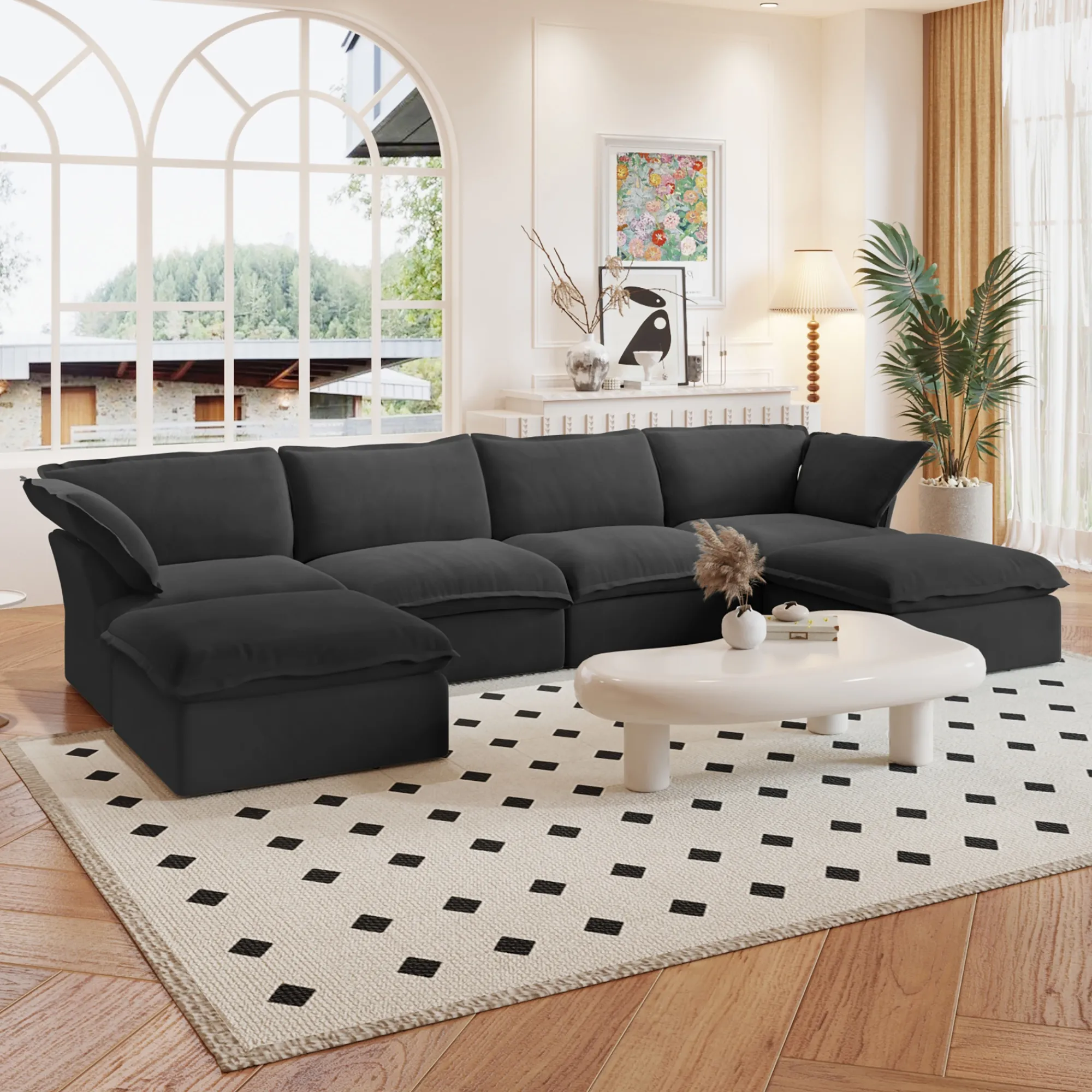 Sky Classic Linen Cloud Sofa Modular Washable 162 Inch Linen U Shaped Sectionals 6 Seaters Atunus 9