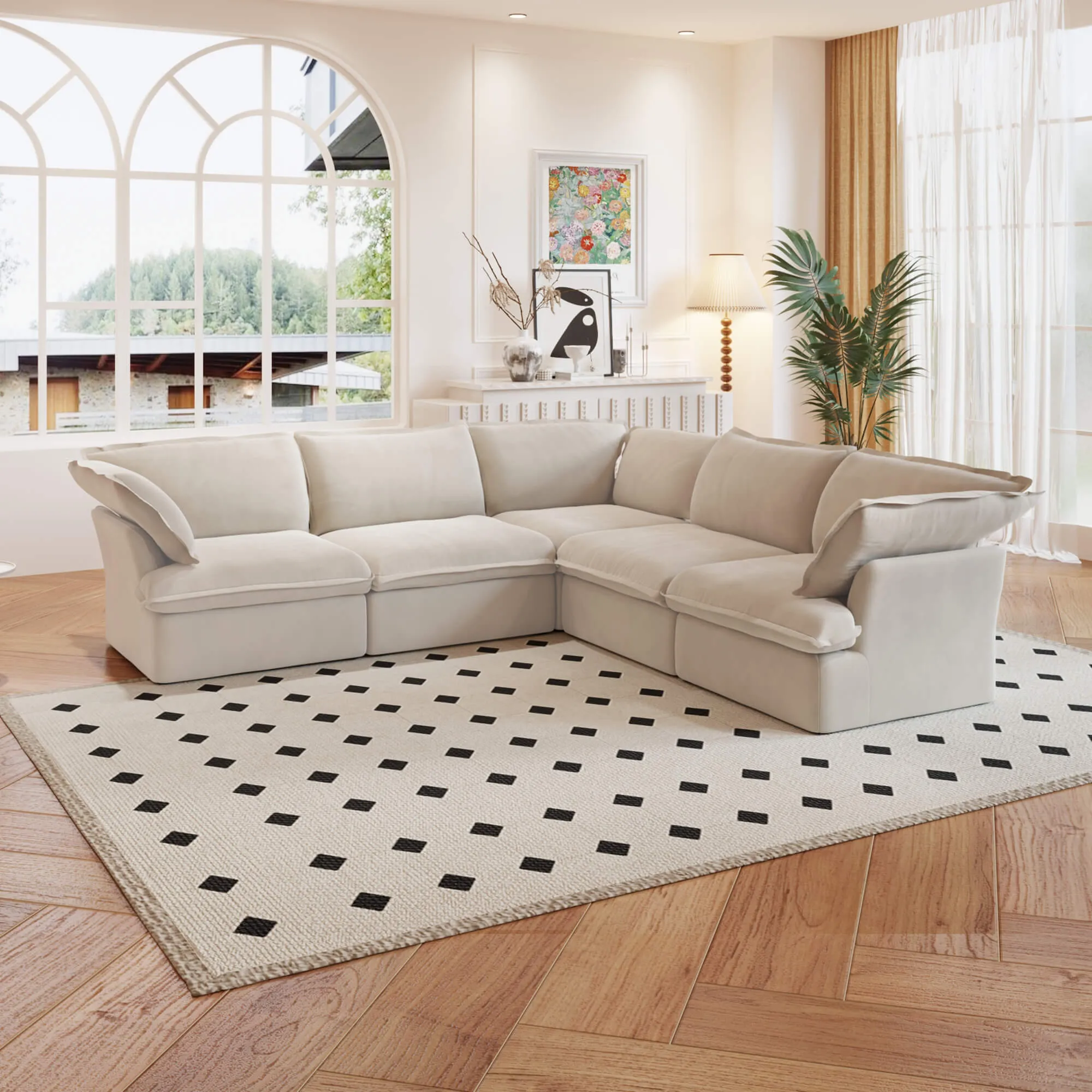 Sky Classic Linen Cloud Sofa Pet Friendly Cover 122 Inch Linen Corner Sectionals 5 Seaters Atunus 1