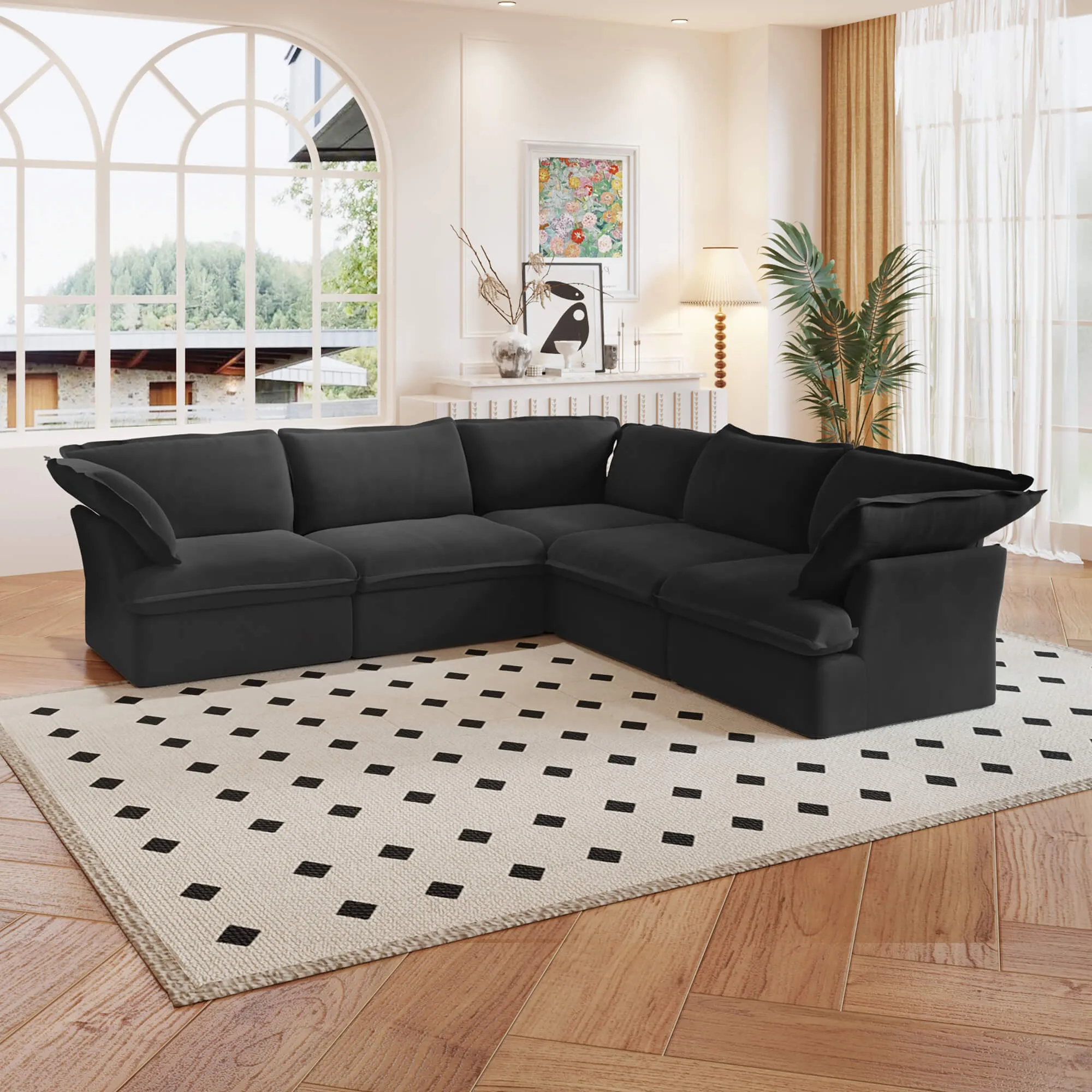 Sky Classic Linen Cloud Sofa Pet Friendly Cover 122 Inch Linen Corner Sectionals 5 Seaters Atunus 2