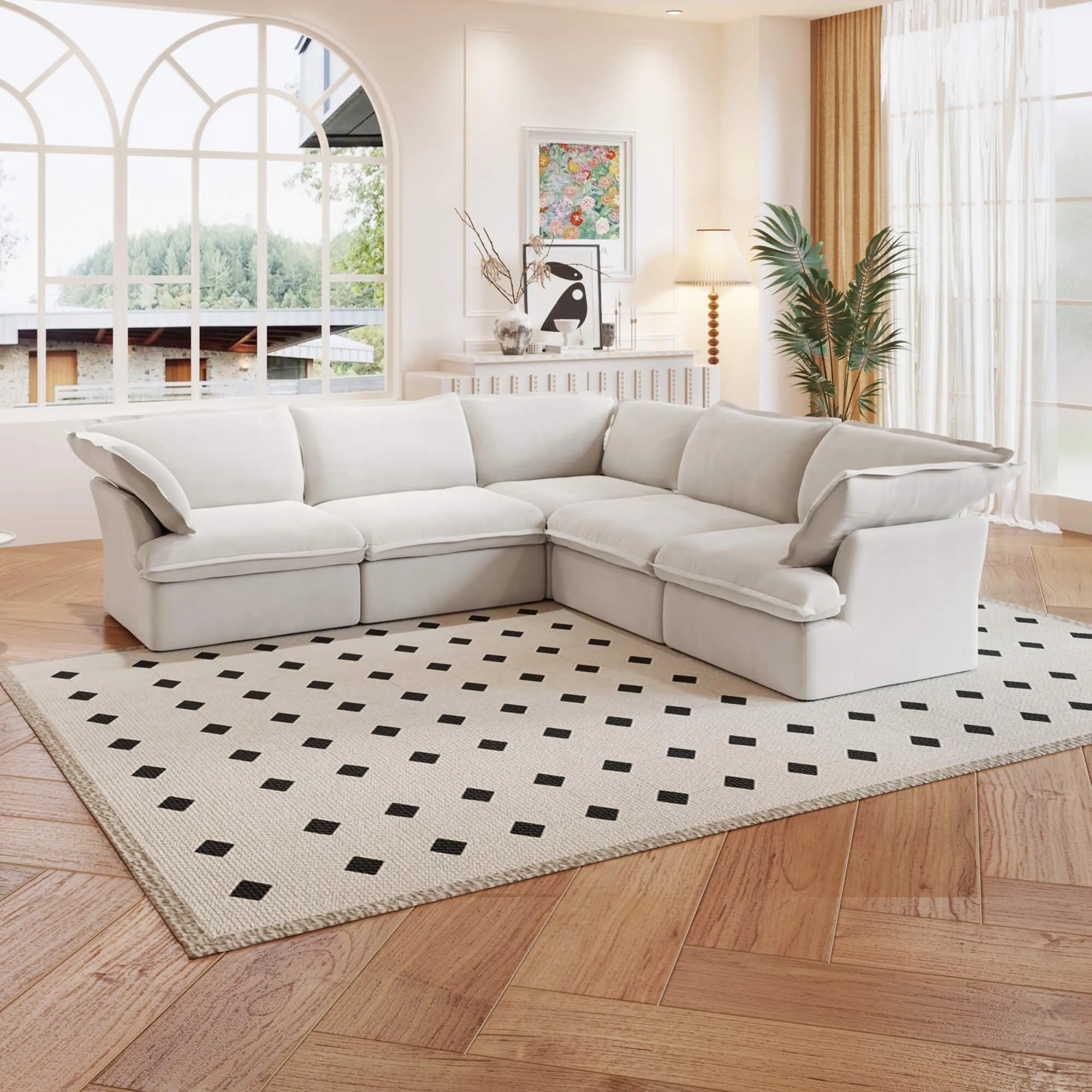 Sky Classic Linen Cloud Sofa Pet Friendly Cover 122 Inch Linen Corner Sectionals 5 Seaters Atunus 3