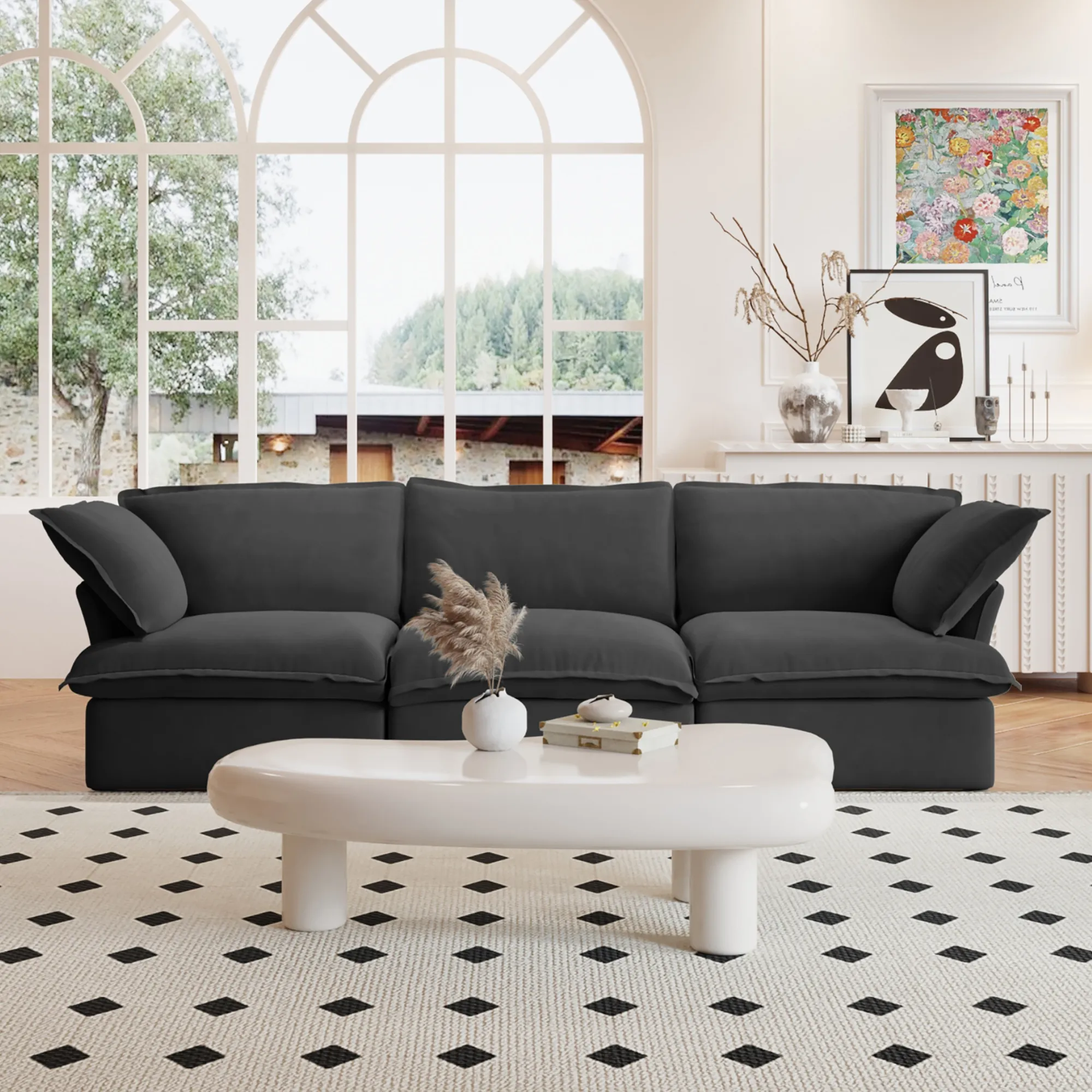 Sky Classic Linen Cloud Sofa Replaceable Cover 122 Inch Linen Sleepers 3 Seaters Atunus 1