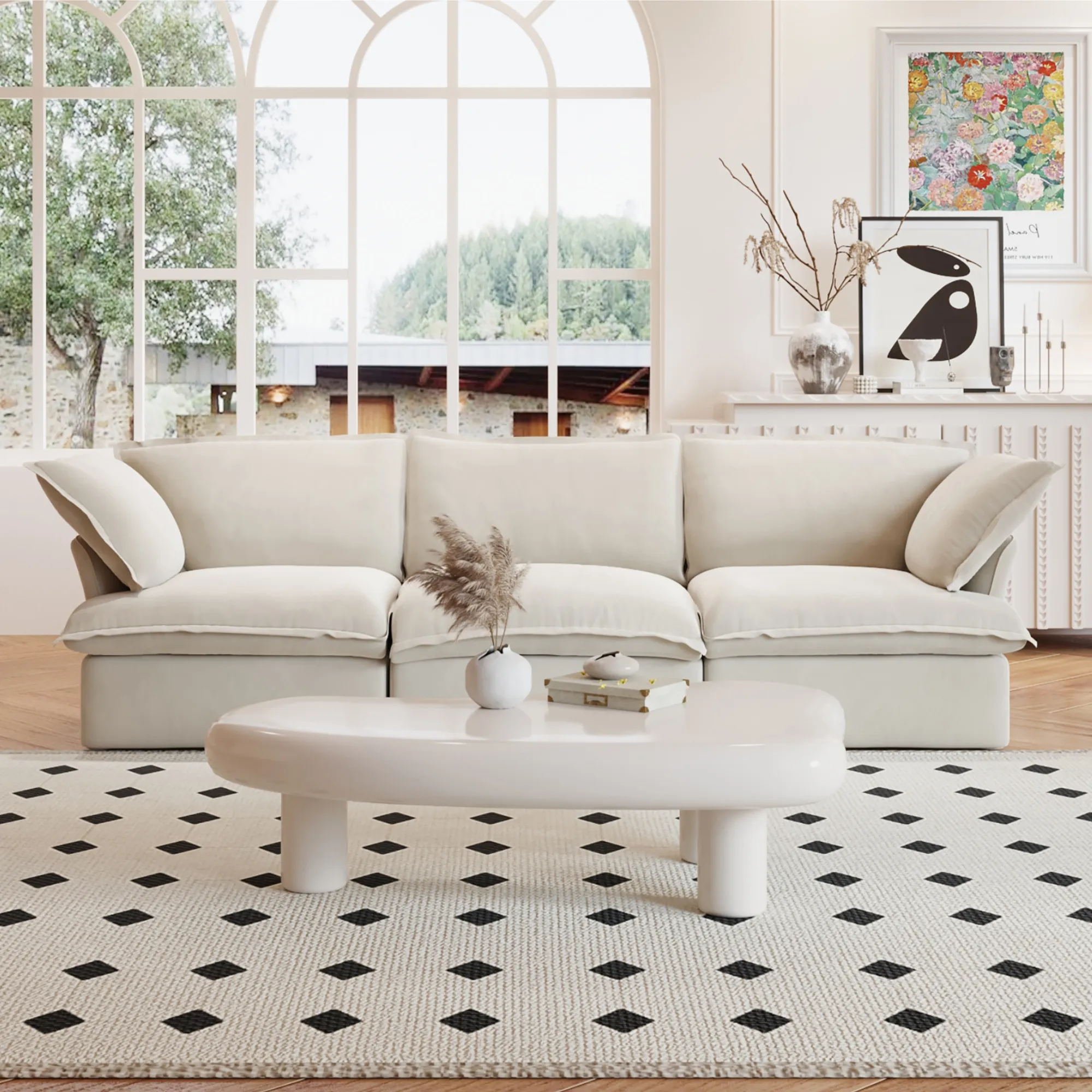 Sky Classic Linen Cloud Sofa Replaceable Cover 122 Inch Linen Sleepers 3 Seaters Atunus 3