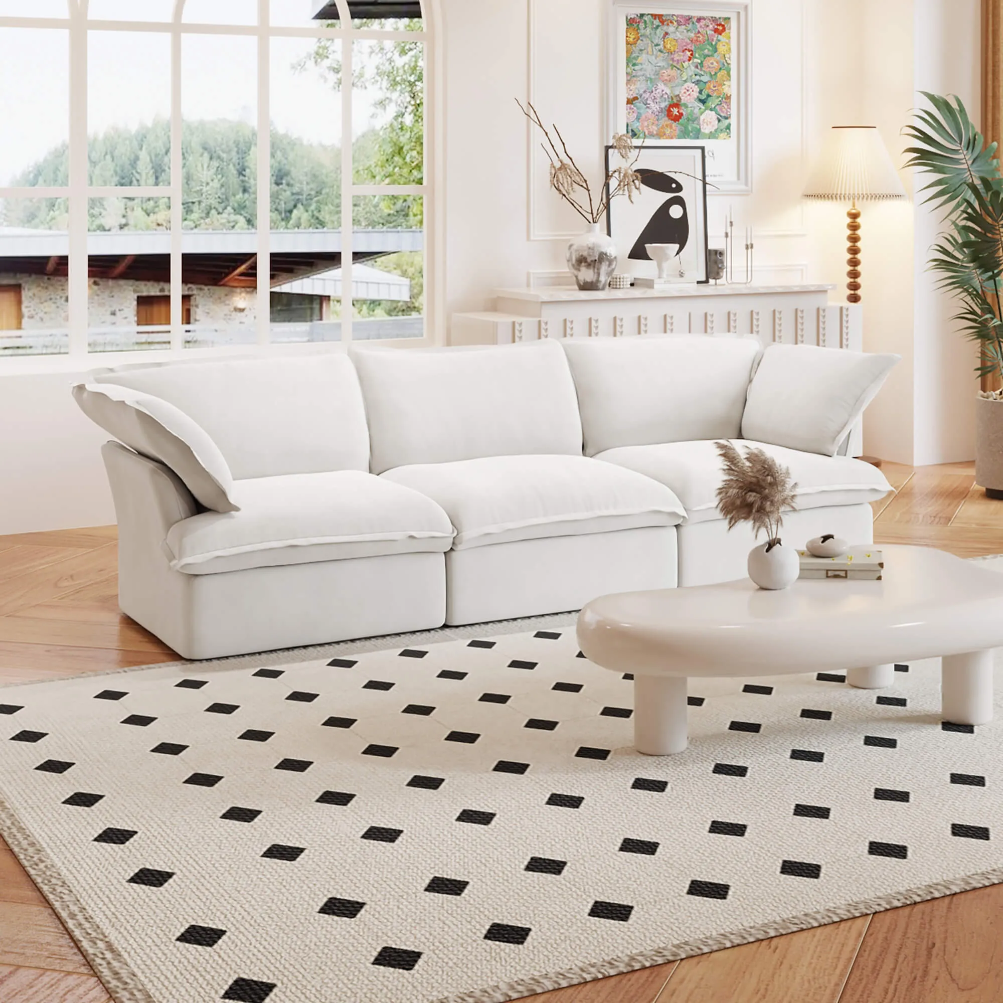 Sky Classic Linen Cloud Sofa Replaceable Cover 122 Inch Linen Sleepers 3 Seaters Atunus 6