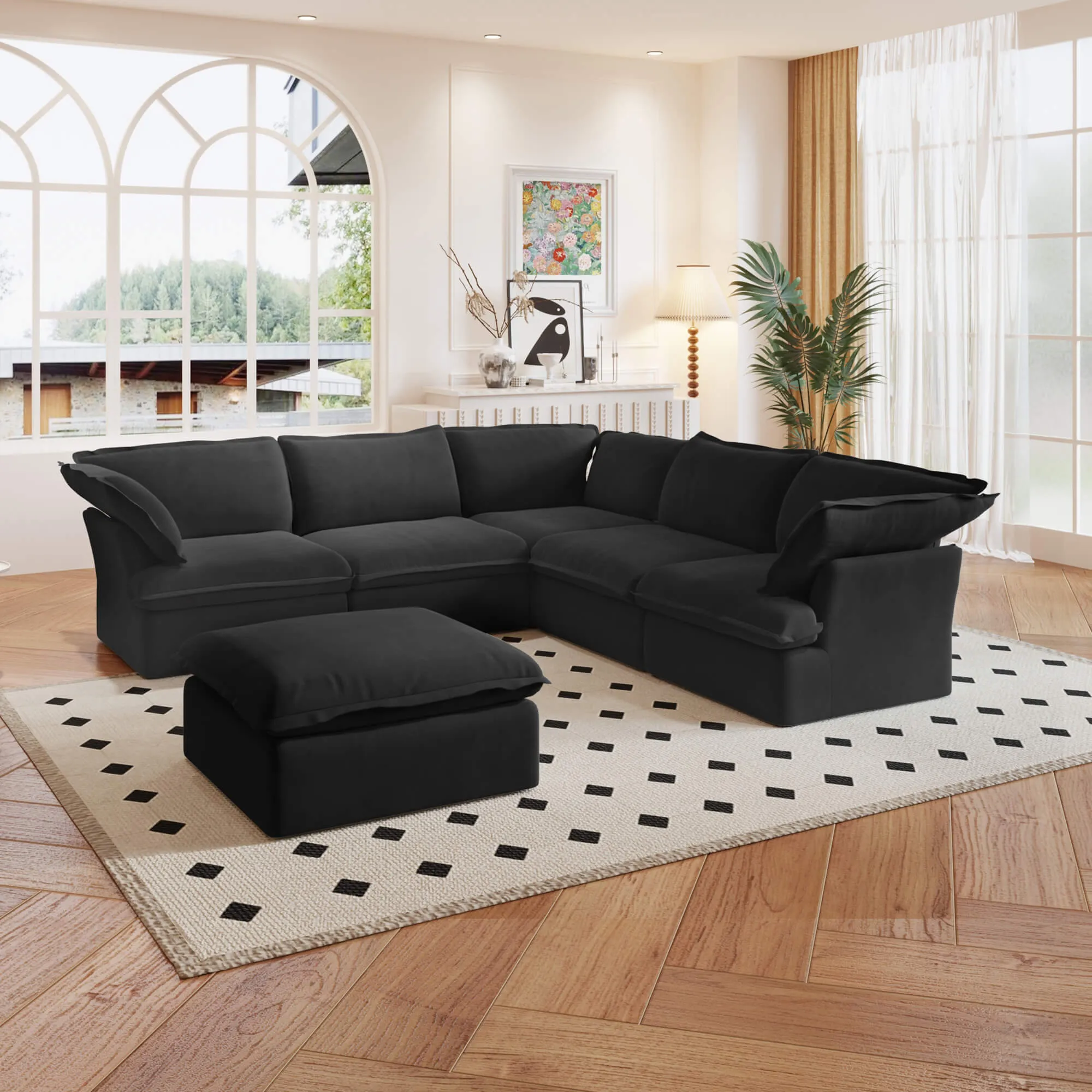 Sky Classic Linen Cloud Sofa Replaceable Cover 123 Inch Linen Corner Sectionals 6 Seaters Atunus 1