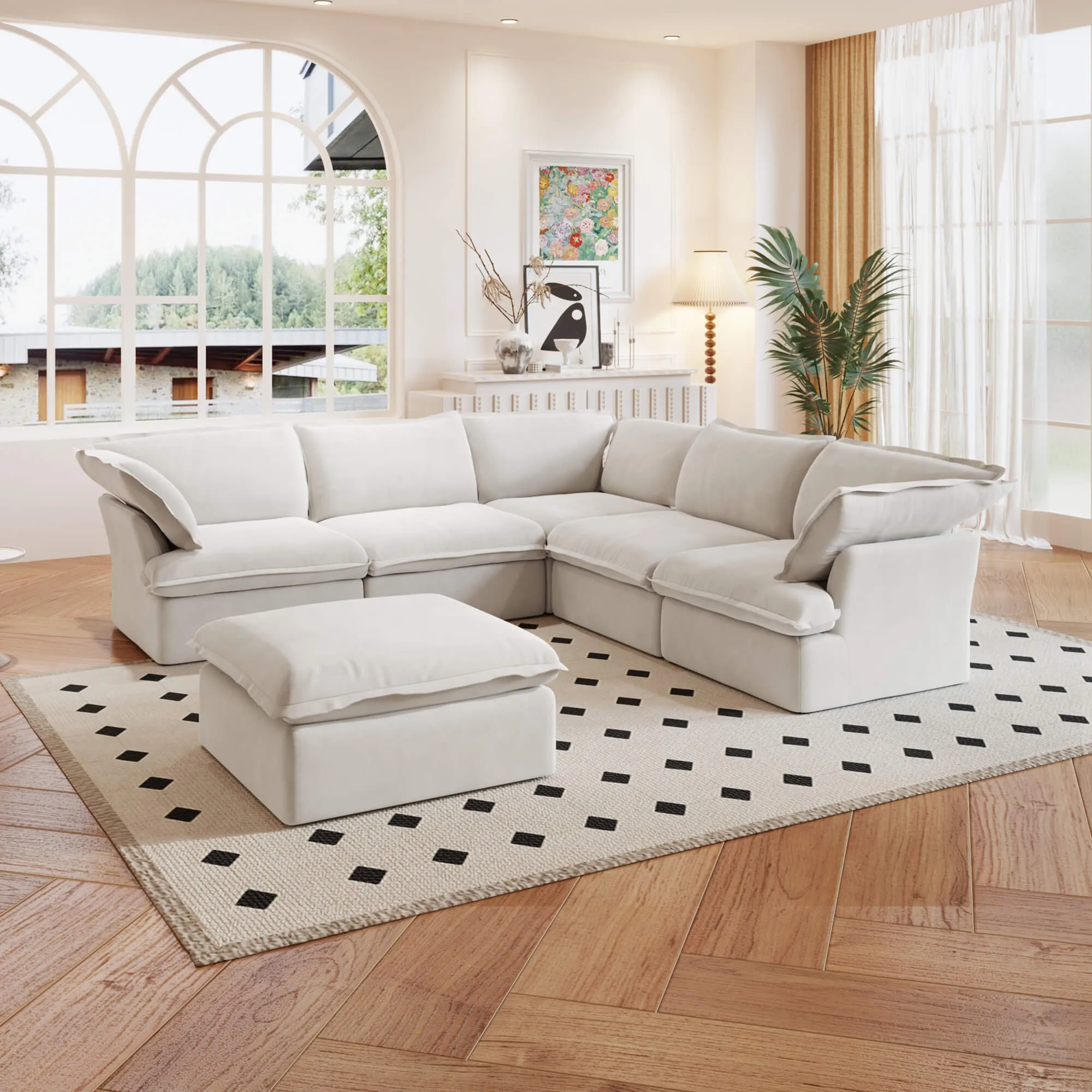 Sky Classic Linen Cloud Sofa Replaceable Cover 123 Inch Linen Corner Sectionals 6 Seaters Atunus 2