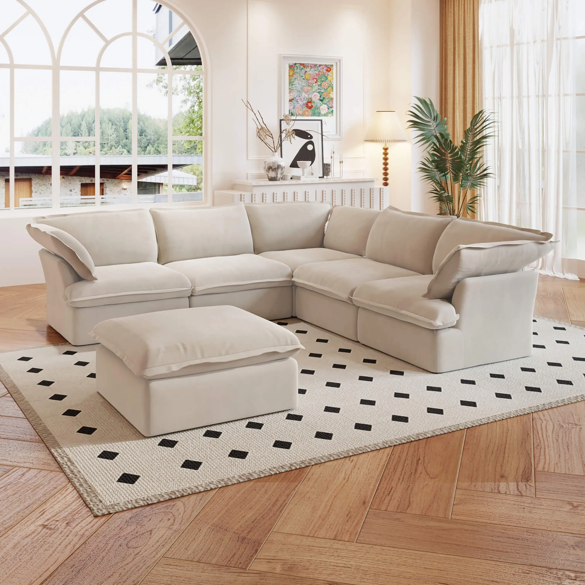 Sky Classic Linen Cloud Sofa Replaceable Cover 123 Inch Linen Corner Sectionals 6 Seaters Atunus 3