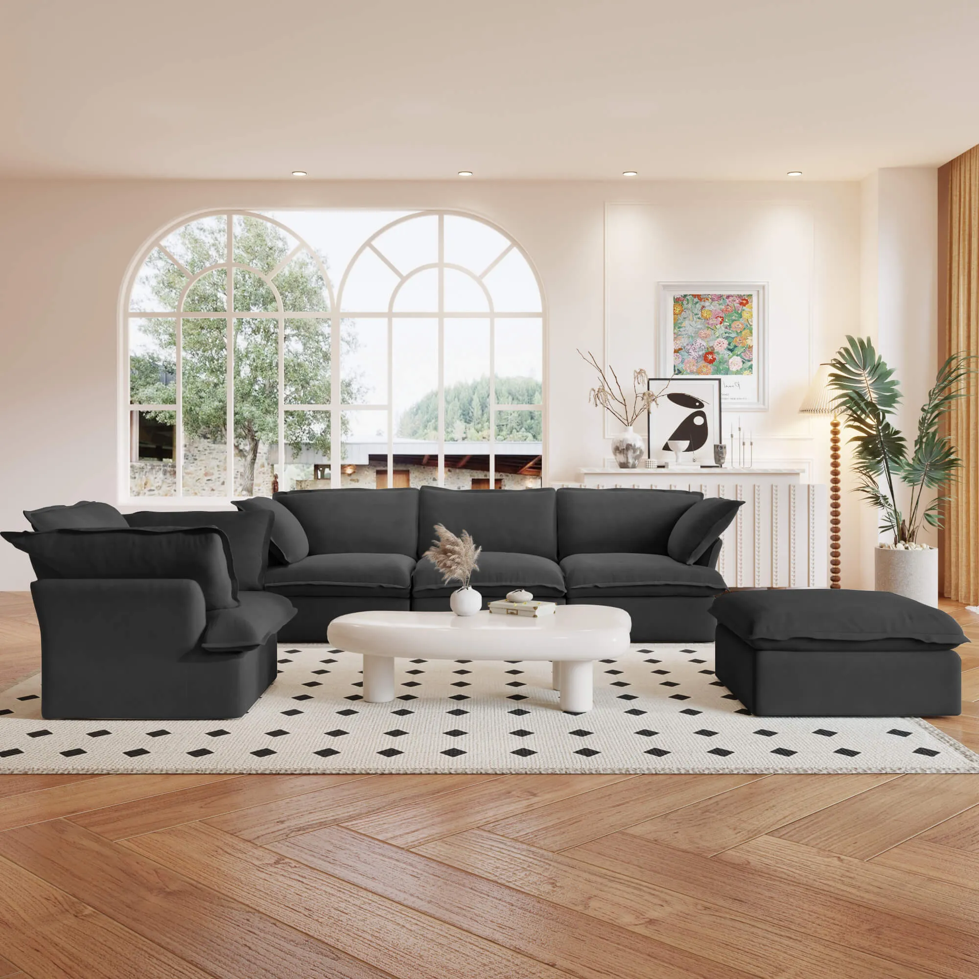 Sky Classic Linen Cloud Sofa Replaceable Cover Linen Sofa Sets 5 Seaters Atunus 1