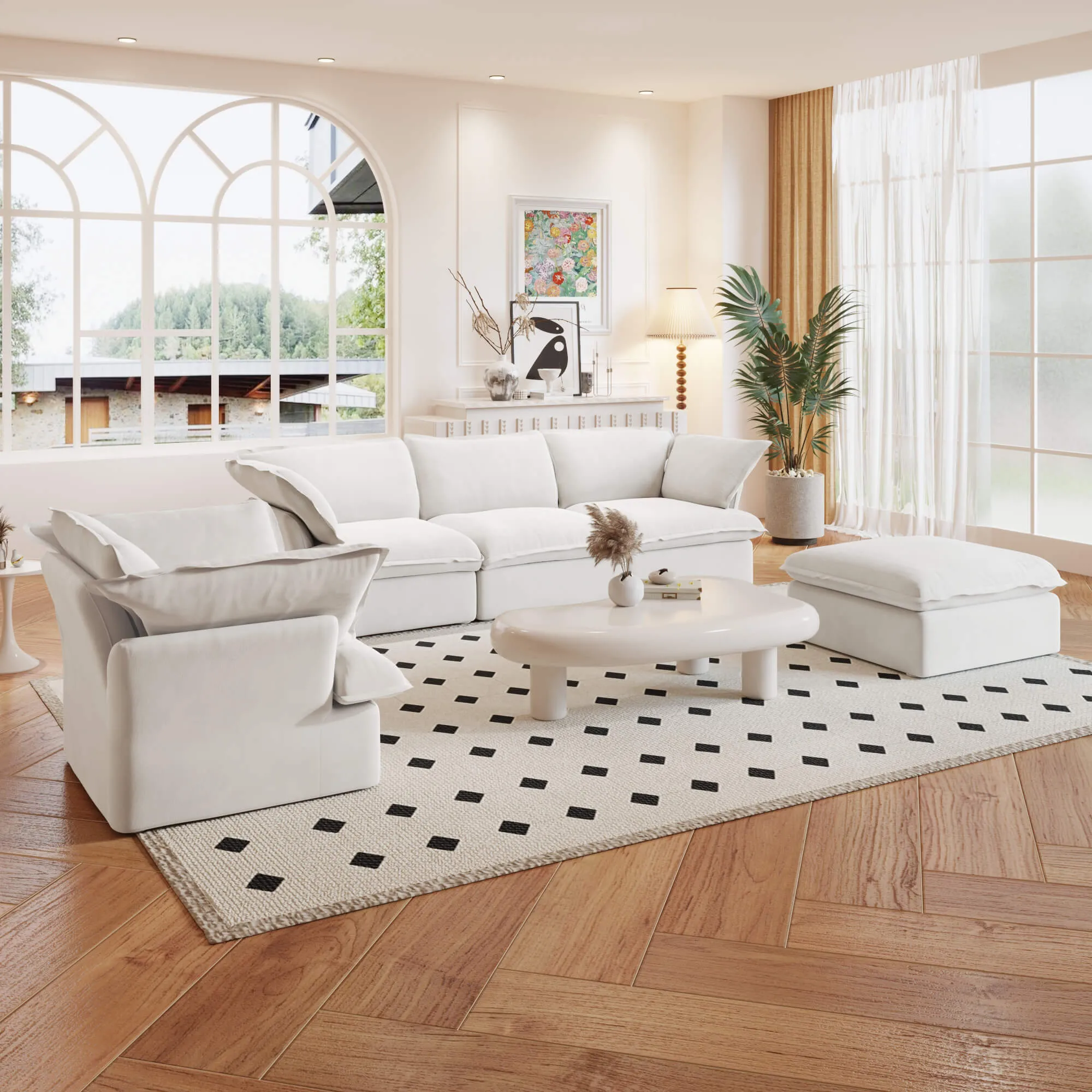 Sky Classic Linen Cloud Sofa Replaceable Cover Linen Sofa Sets 5 Seaters Atunus 5