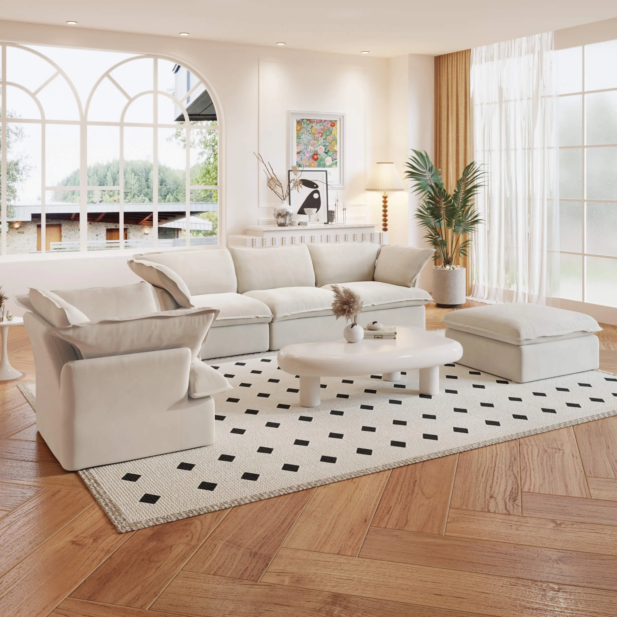 Sky Classic Linen Cloud Sofa Replaceable Cover Linen Sofa Sets 5 Seaters Atunus 7