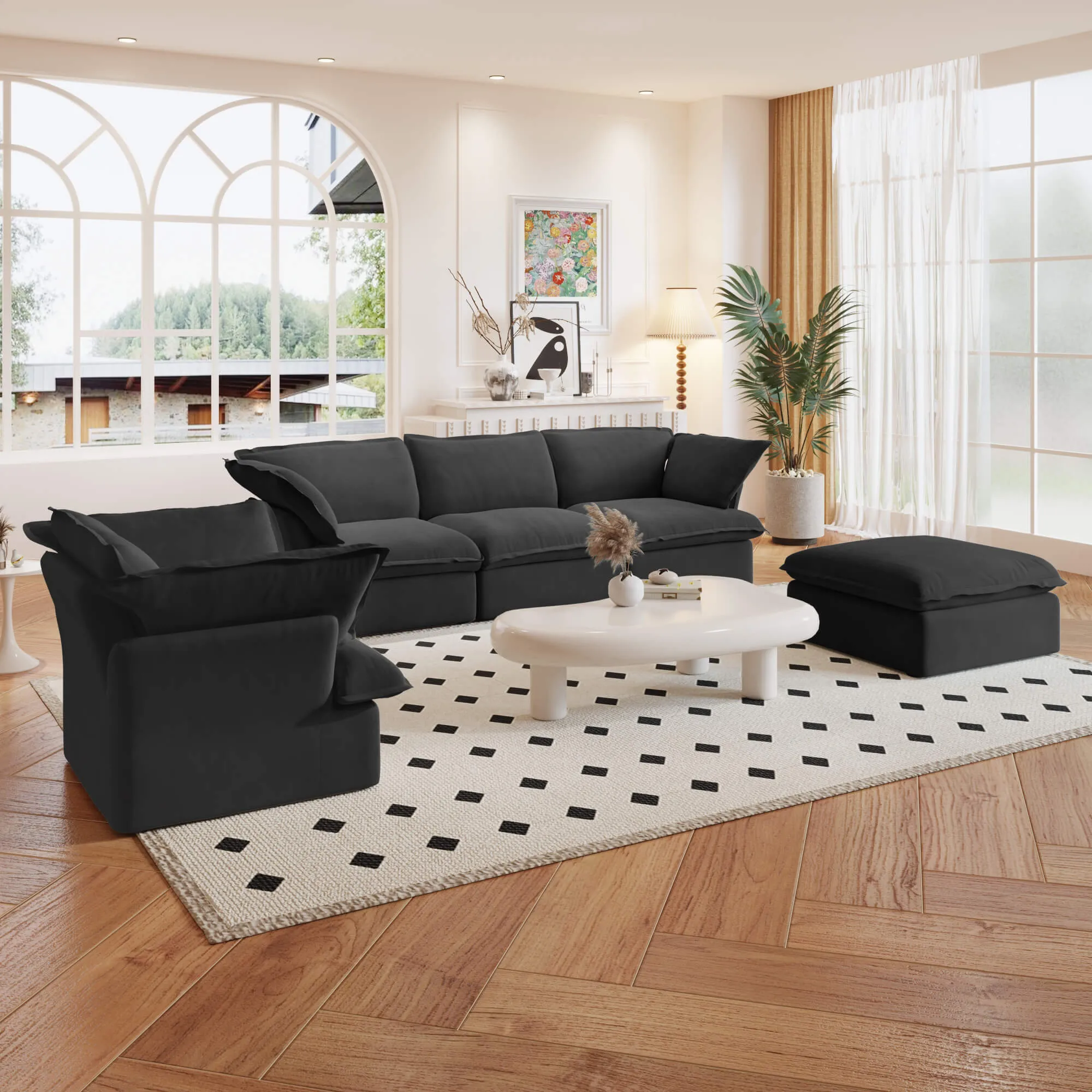 Sky Classic Linen Cloud Sofa Replaceable Cover Linen Sofa Sets 5 Seaters Atunus 9