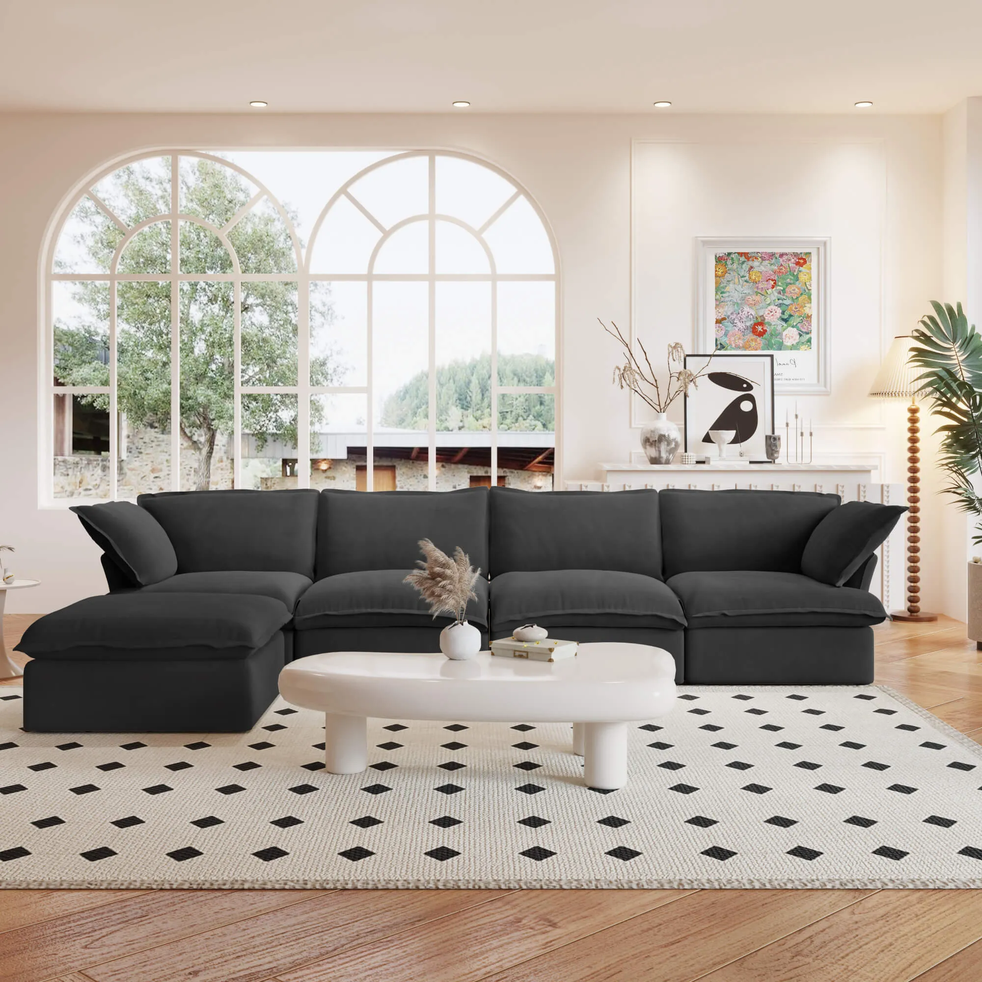 Sky Classic Linen Cloud Sofa Washable Cover 162 Inch Linen L Shaped Sectionals 5 Seaters Atunus 1
