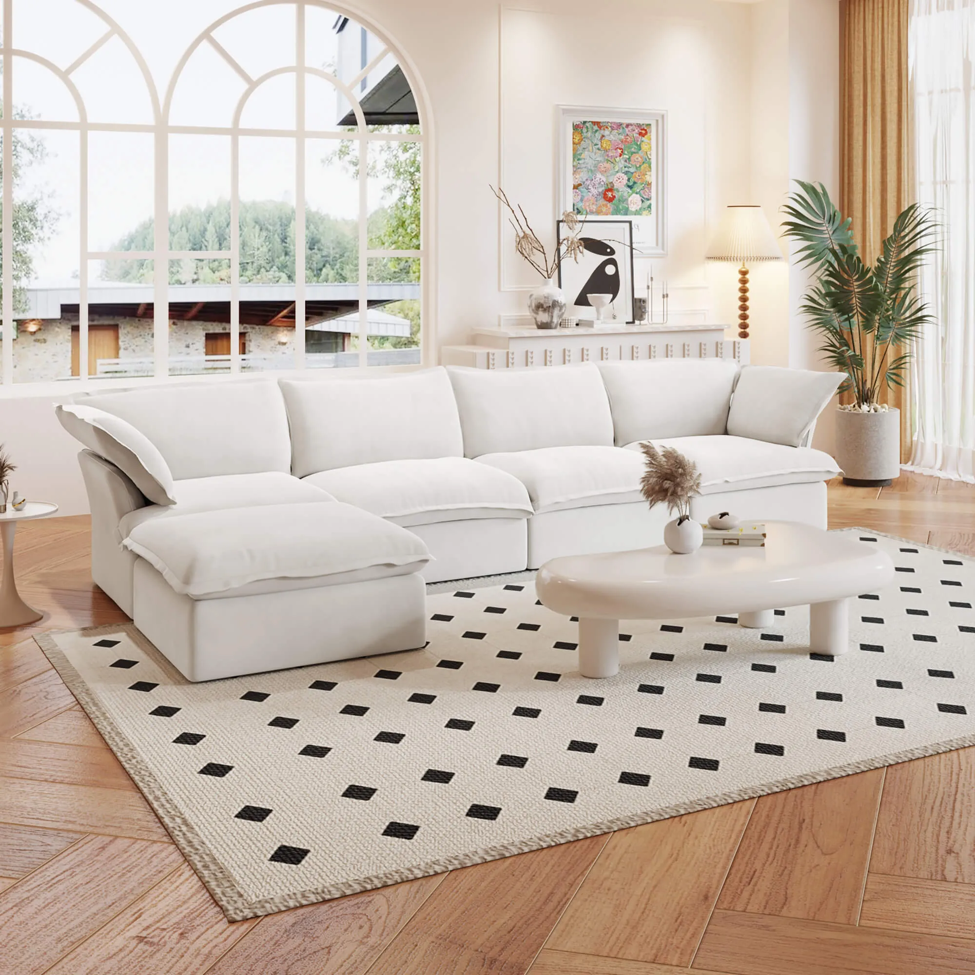 Sky Classic Linen Cloud Sofa Washable Cover 162 Inch Linen L Shaped Sectionals 5 Seaters Atunus 5