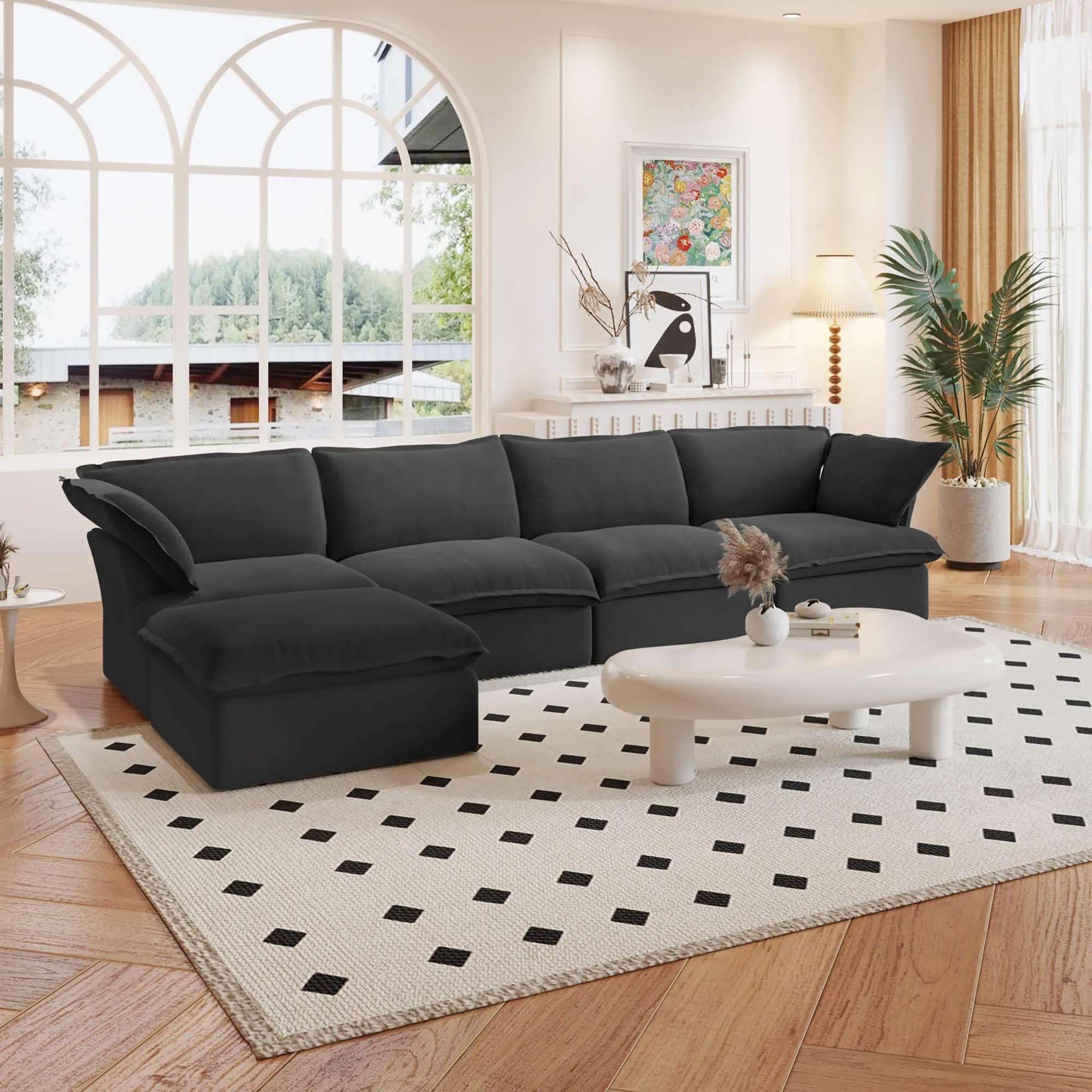 Sky Classic Linen Cloud Sofa Washable Cover 162 Inch Linen L Shaped Sectionals 5 Seaters Atunus 9