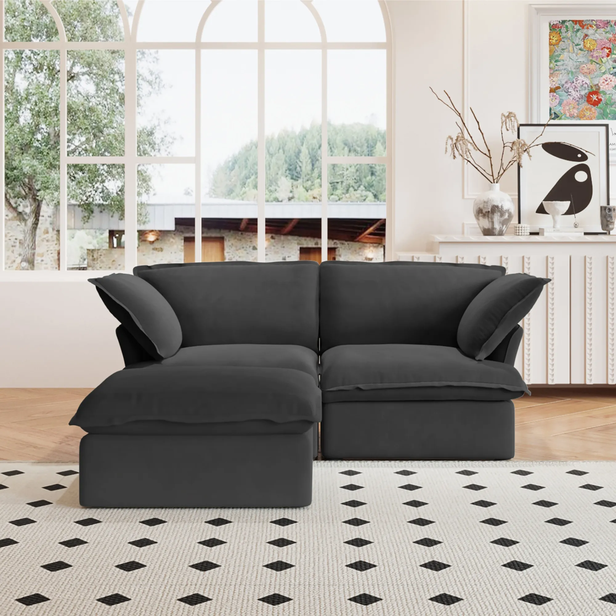 Sky Classic Linen Cloud Sofa Washable Cover 83 Inch Linen L Shaped Sectionals 3 Seaters Atunus 1