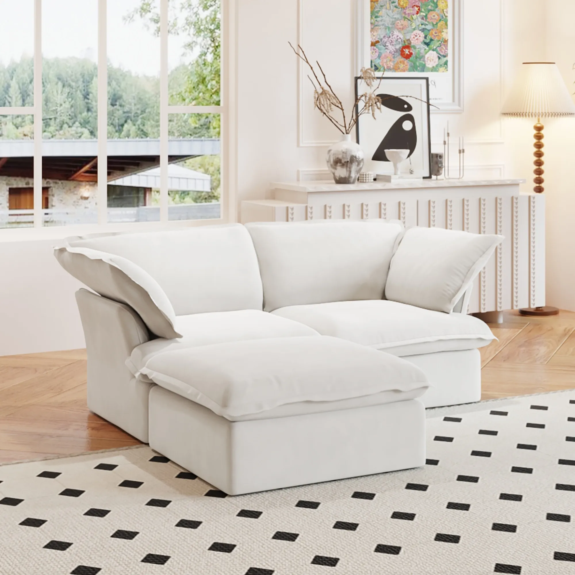 Sky Classic Linen Cloud Sofa Washable Cover 83 Inch Linen L Shaped Sectionals 3 Seaters Atunus 6