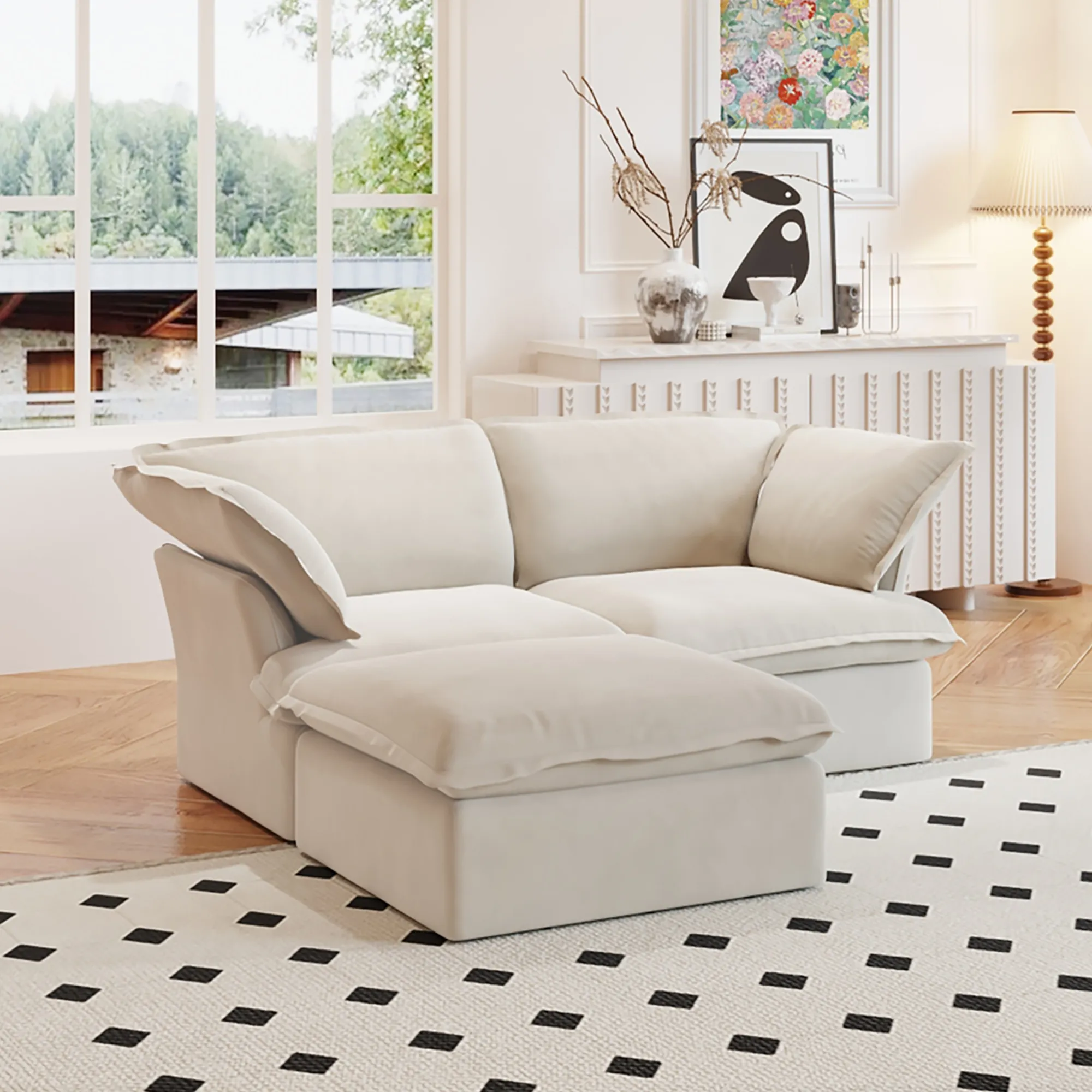 Sky Classic Linen Cloud Sofa Washable Cover 83 Inch Linen L Shaped Sectionals 3 Seaters Atunus 8