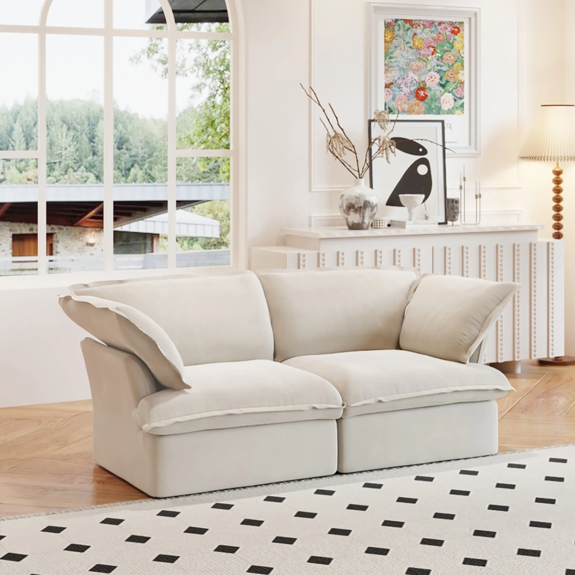 Sky Classic Linen Cloud Sofa Washable Cover 83 Inch Linen Loveseats 2 Seaters Atunus 8