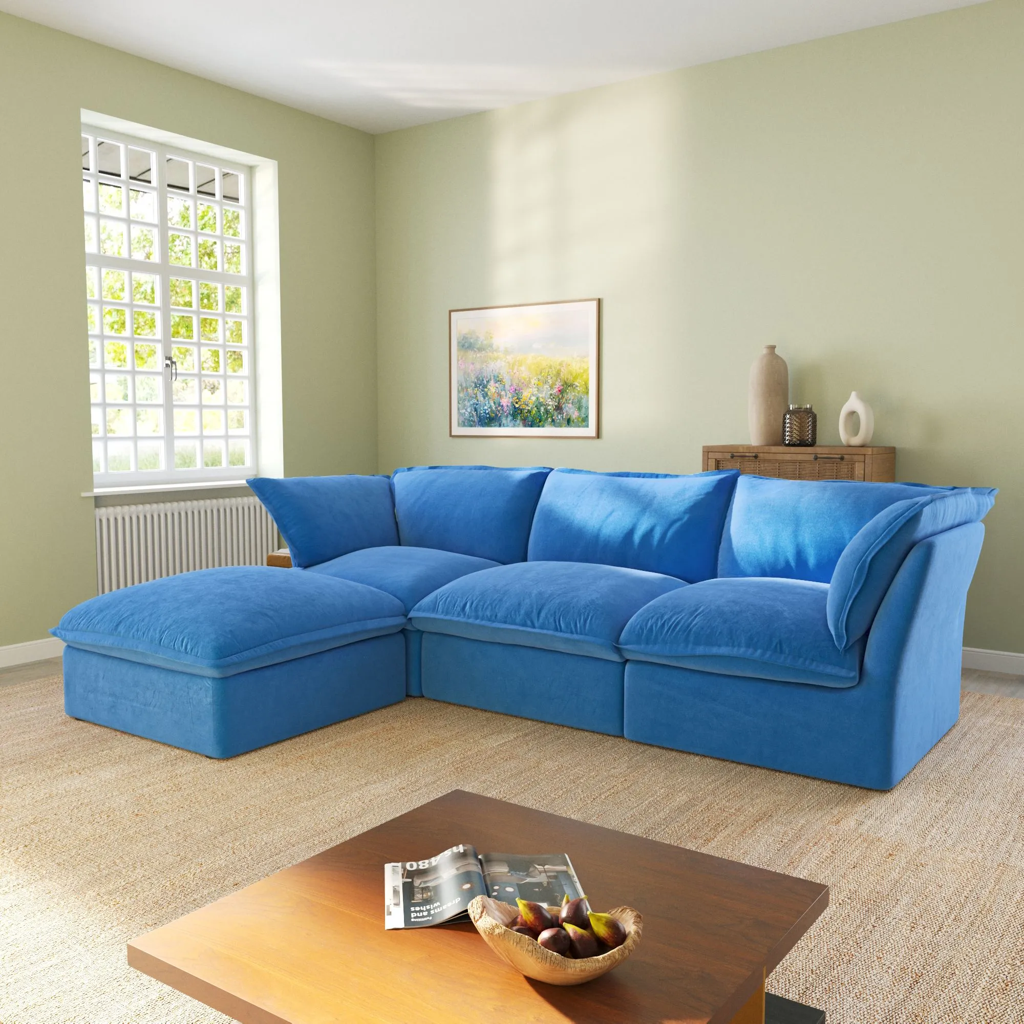 Sky Classic Velvet Cloud Sofa Pet Friendly Cover 123 Inch Velvet L Shaped Sectionals 4 Seaters Atunus 11
