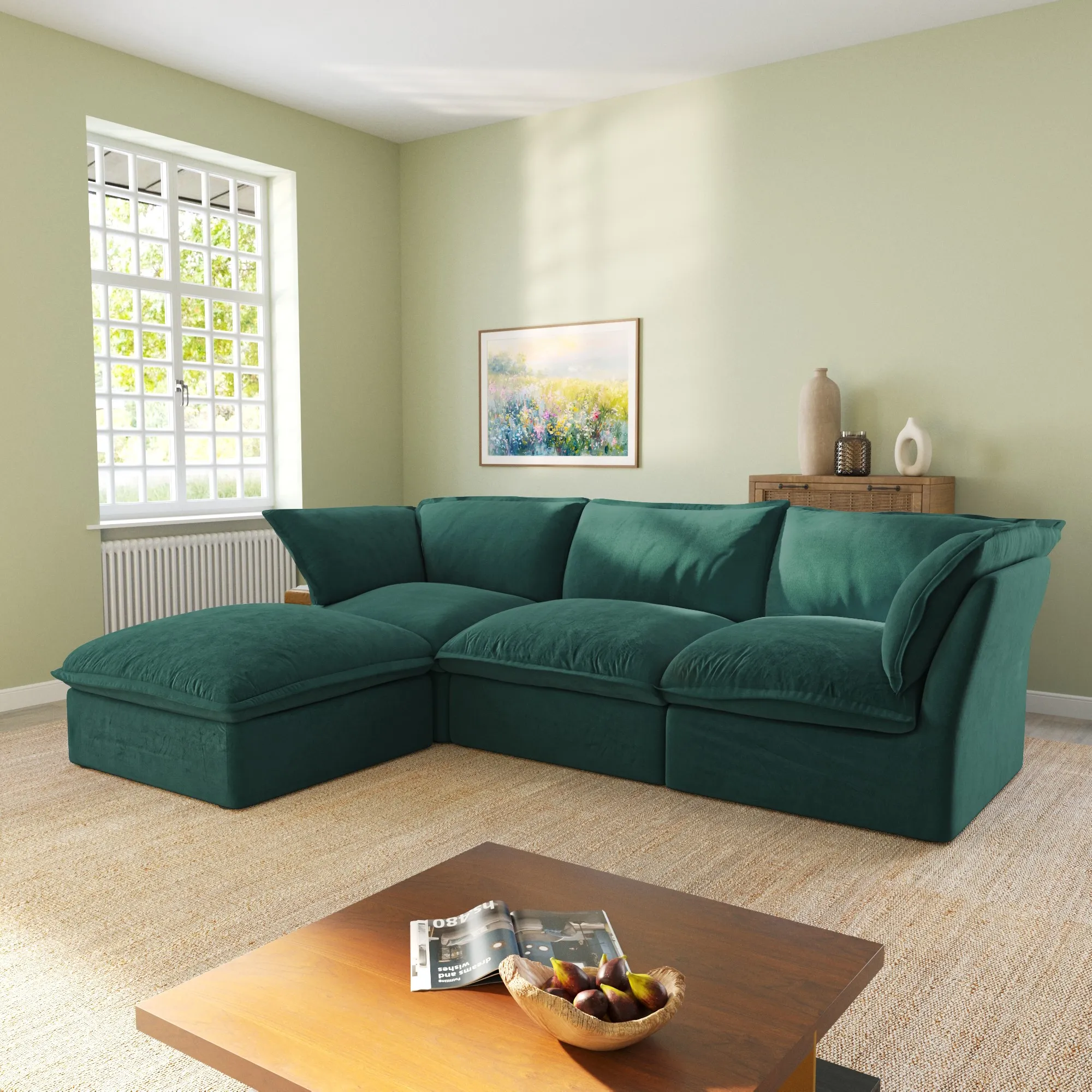 Sky Classic Velvet Cloud Sofa Pet Friendly Cover 123 Inch Velvet L Shaped Sectionals 4 Seaters Atunus 7