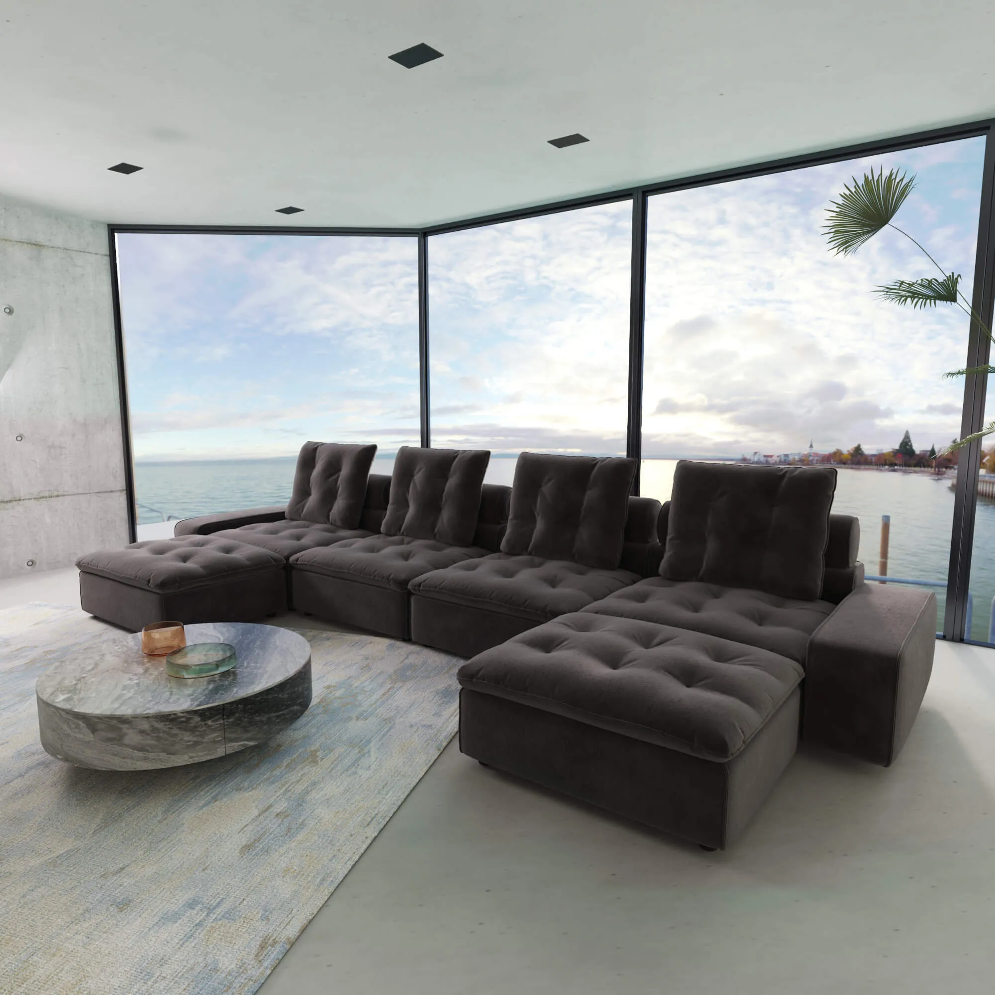 Sky Cloud Deluxe Adjustable Sectional Sofa Adjustable Comfort Velvet U Shaped Sectionals 6 Seaters Atunus 6