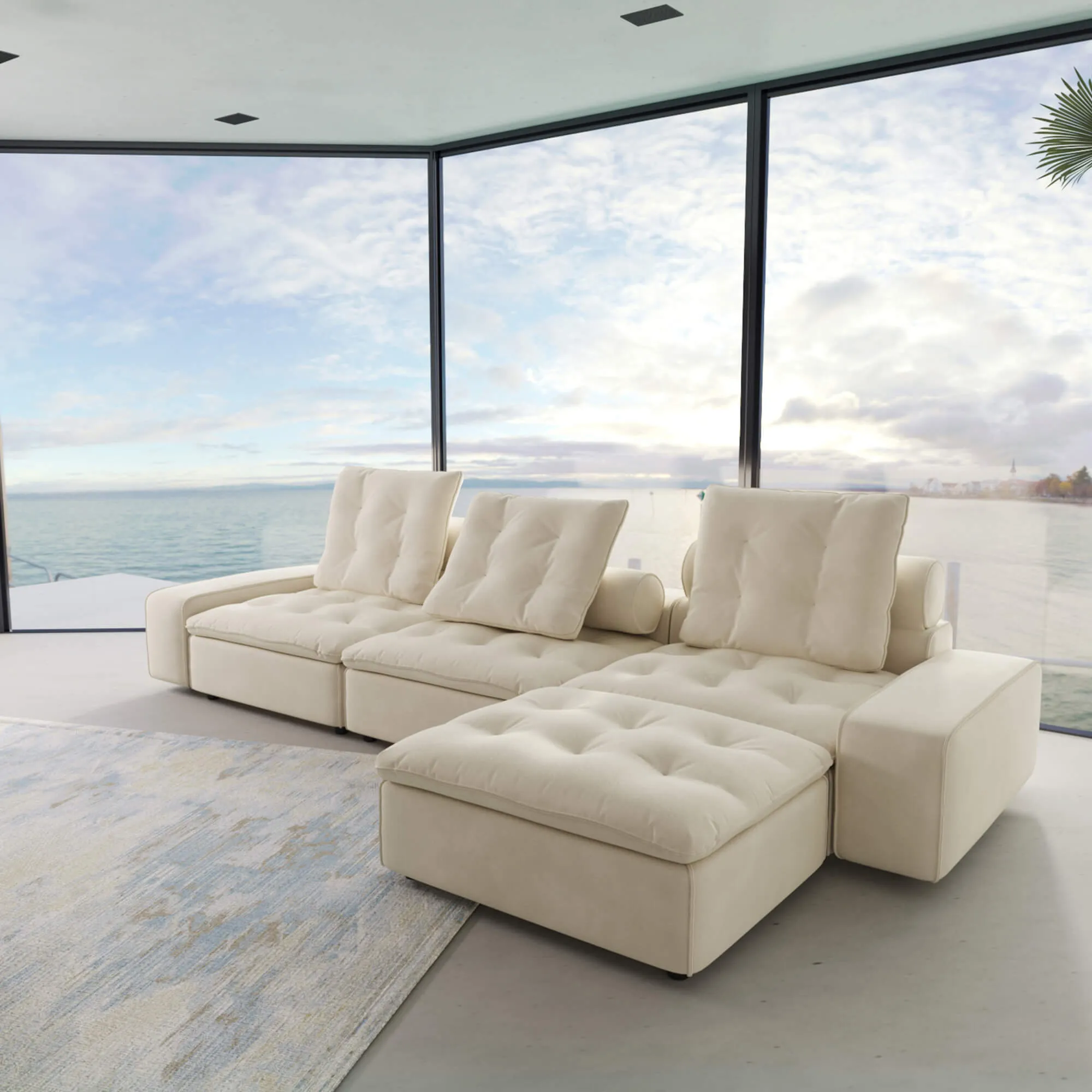 Sky Cloud Deluxe Adjustable Sectional Sofa Adjustable Cozy Velvet L Shaped Sectionals 4 Seaters Atunus 8