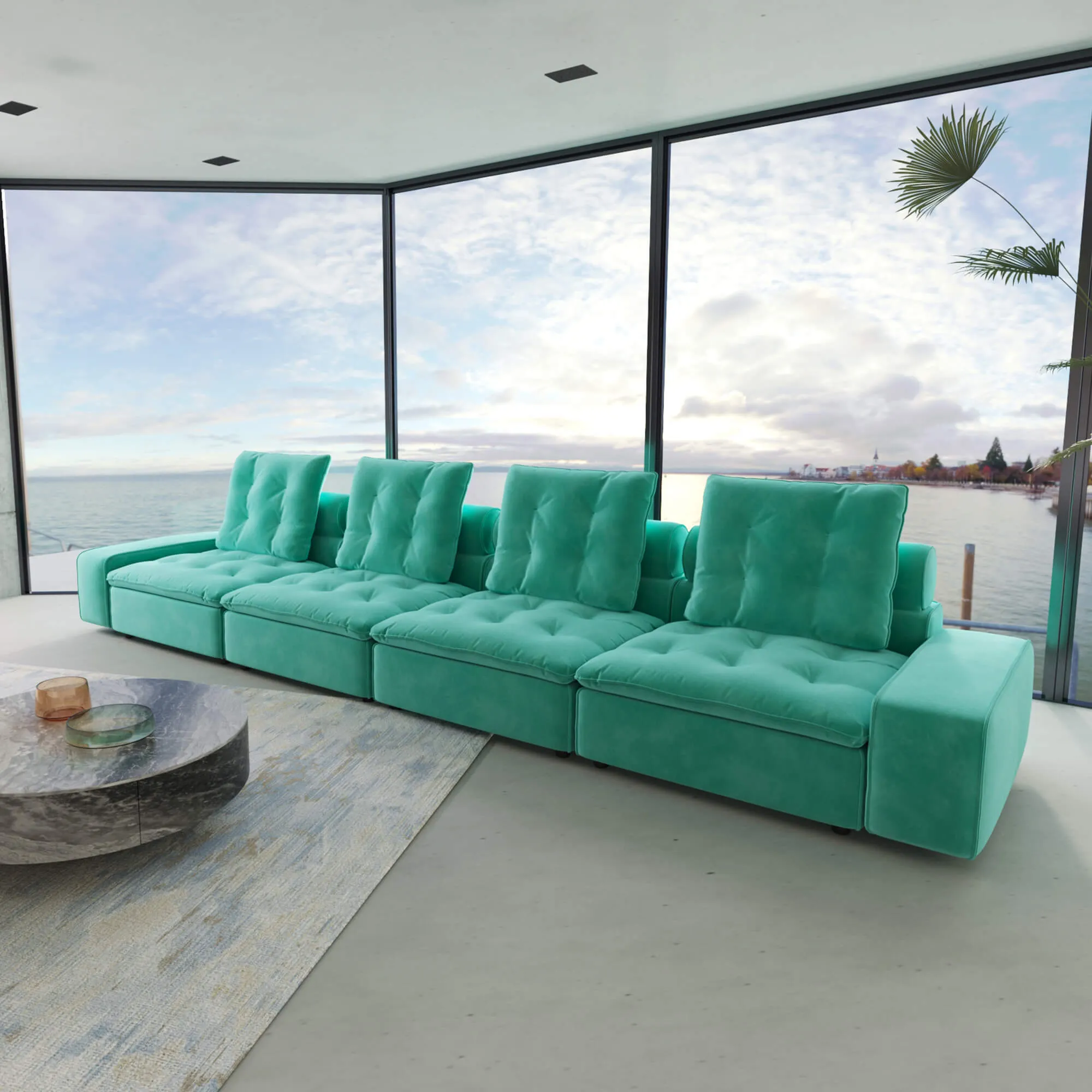 Sky Cloud Deluxe Adjustable Sectional Sofa Comfortable Relaxation Velvet Sleepers 4 Seaters Atunus 6