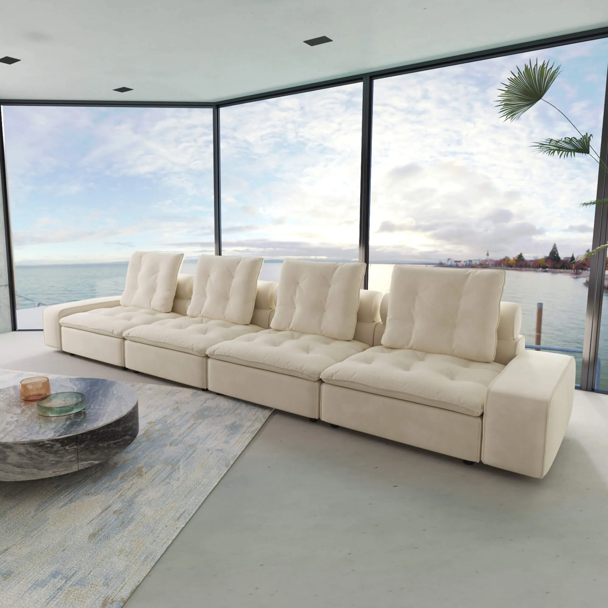Sky Cloud Deluxe Adjustable Sectional Sofa Comfortable Relaxation Velvet Sleepers 4 Seaters Atunus 8