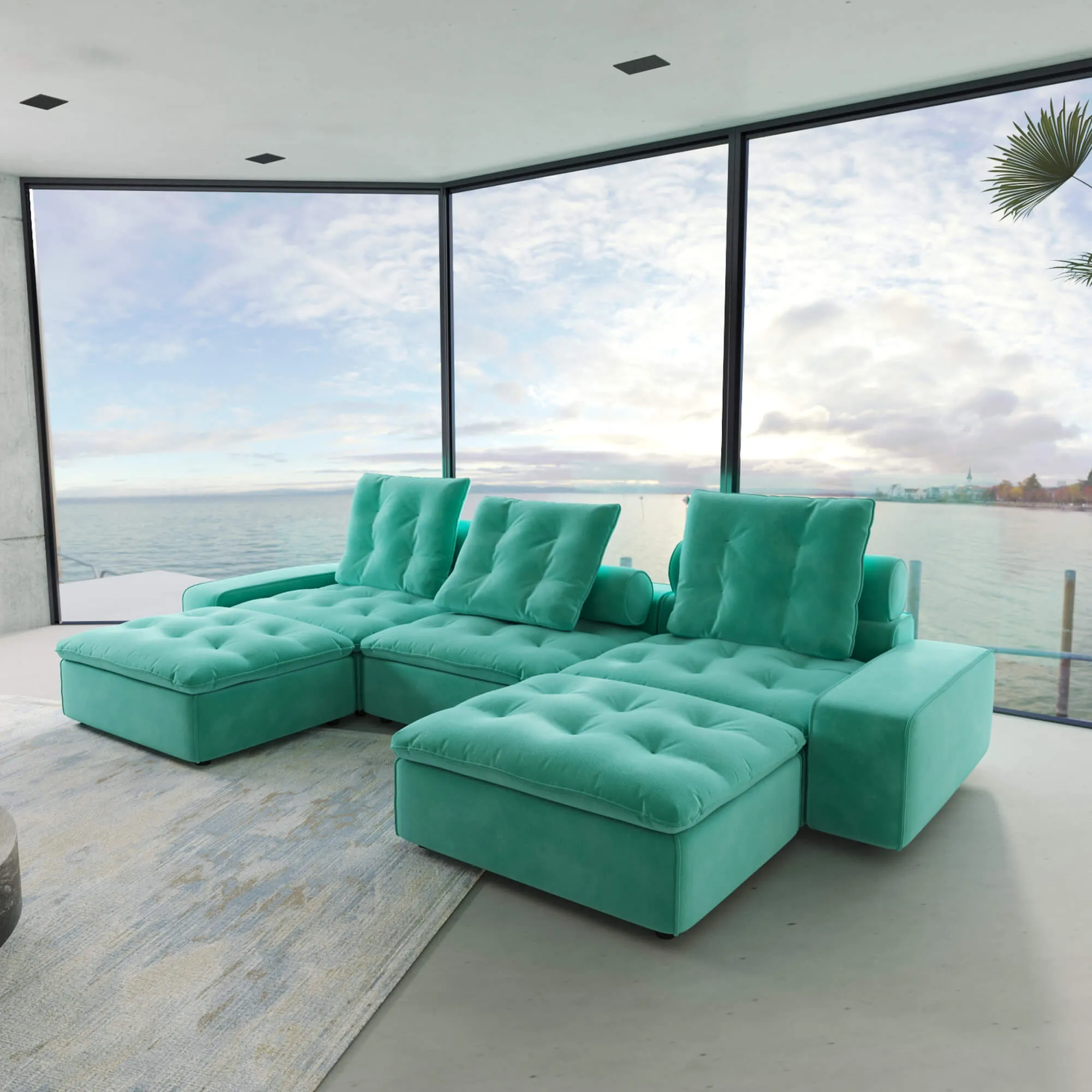 Sky Cloud Deluxe Adjustable Sectional Sofa Pet Friendly Adjustable Velvet U Shaped Sectionals 5 Seaters Atunus 6