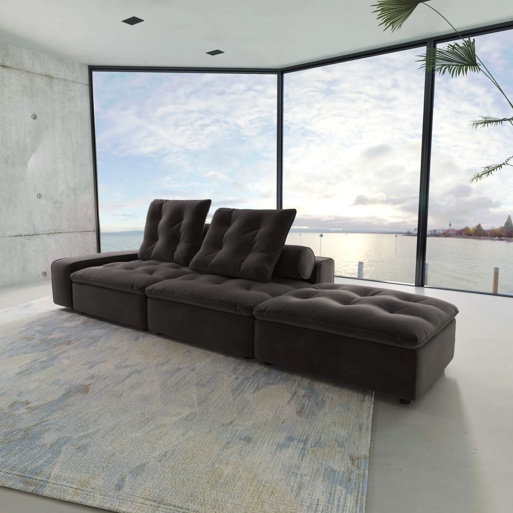 Sky Cloud Deluxe Adjustable Sectional Sofa Pet Friendly Roller Backrest 130 Inch Velvet Chaise Sectionals 3 Seaters Atunus 6