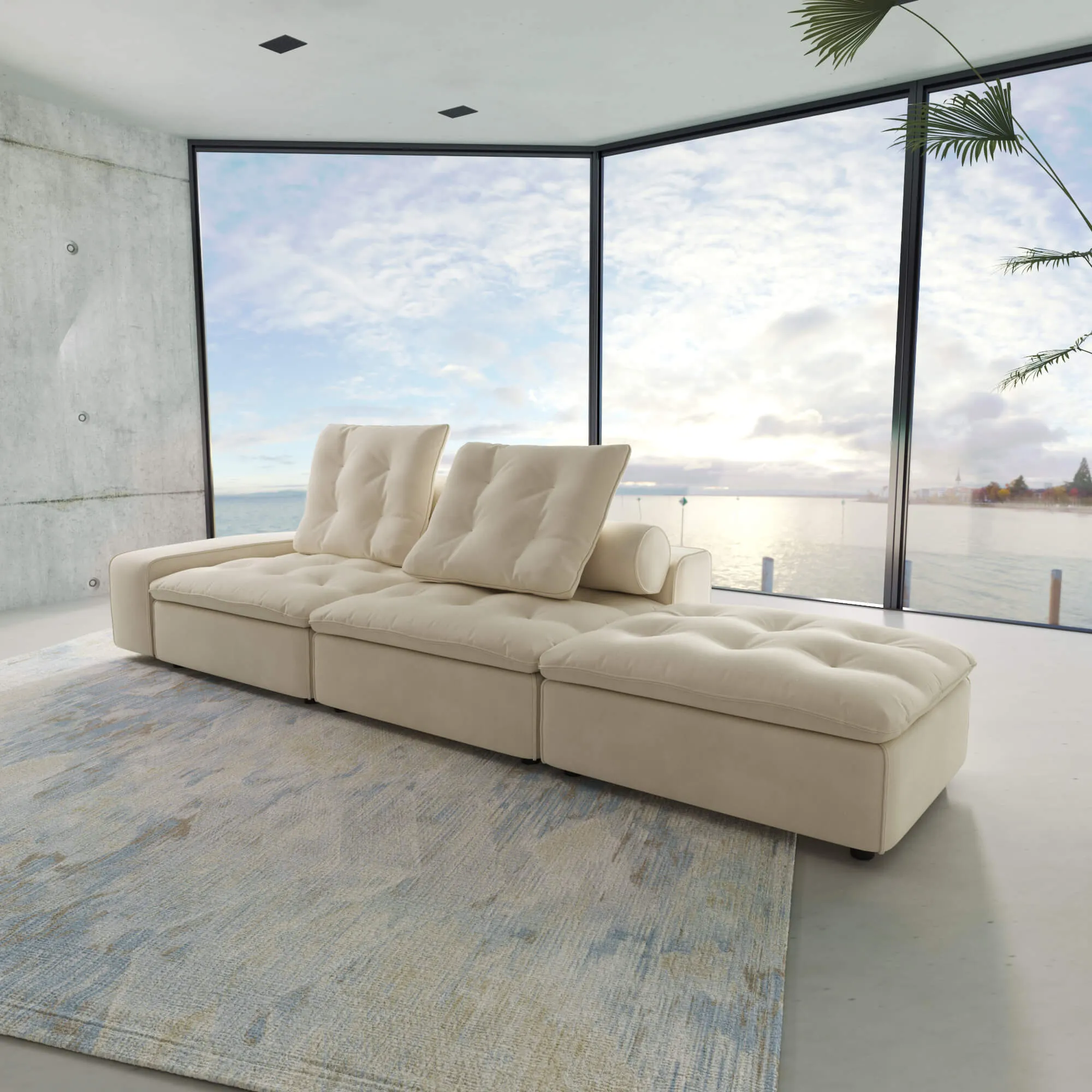 Sky Cloud Deluxe Adjustable Sectional Sofa Pet Friendly Roller Backrest 130 Inch Velvet Chaise Sectionals 3 Seaters Atunus 8