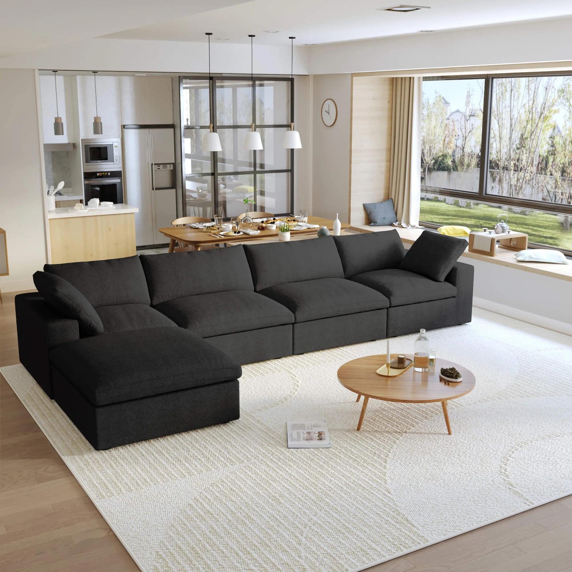 Sky Cloud Sectional Sofa Modular Washable 160 Inch Linen L Shaped Sectionals 5 Seaters Atunus 11