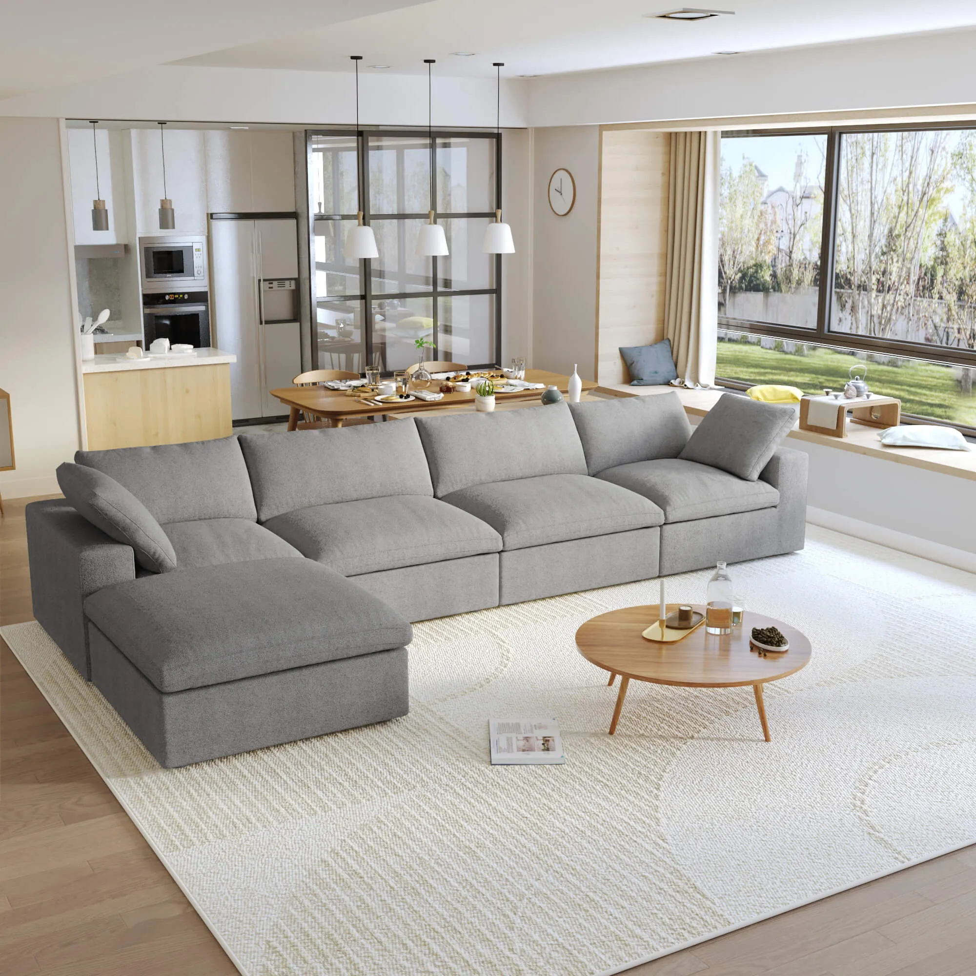 Sky Cloud Sectional Sofa Modular Washable 160 Inch Linen L Shaped Sectionals 5 Seaters Atunus 7