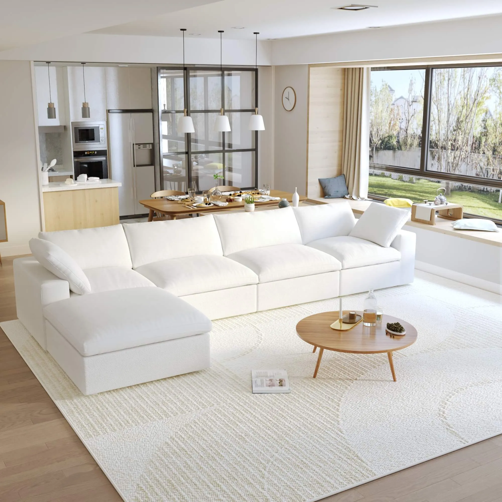 Sky Cloud Sectional Sofa Modular Washable 160 Inch Linen L Shaped Sectionals 5 Seaters Atunus 9