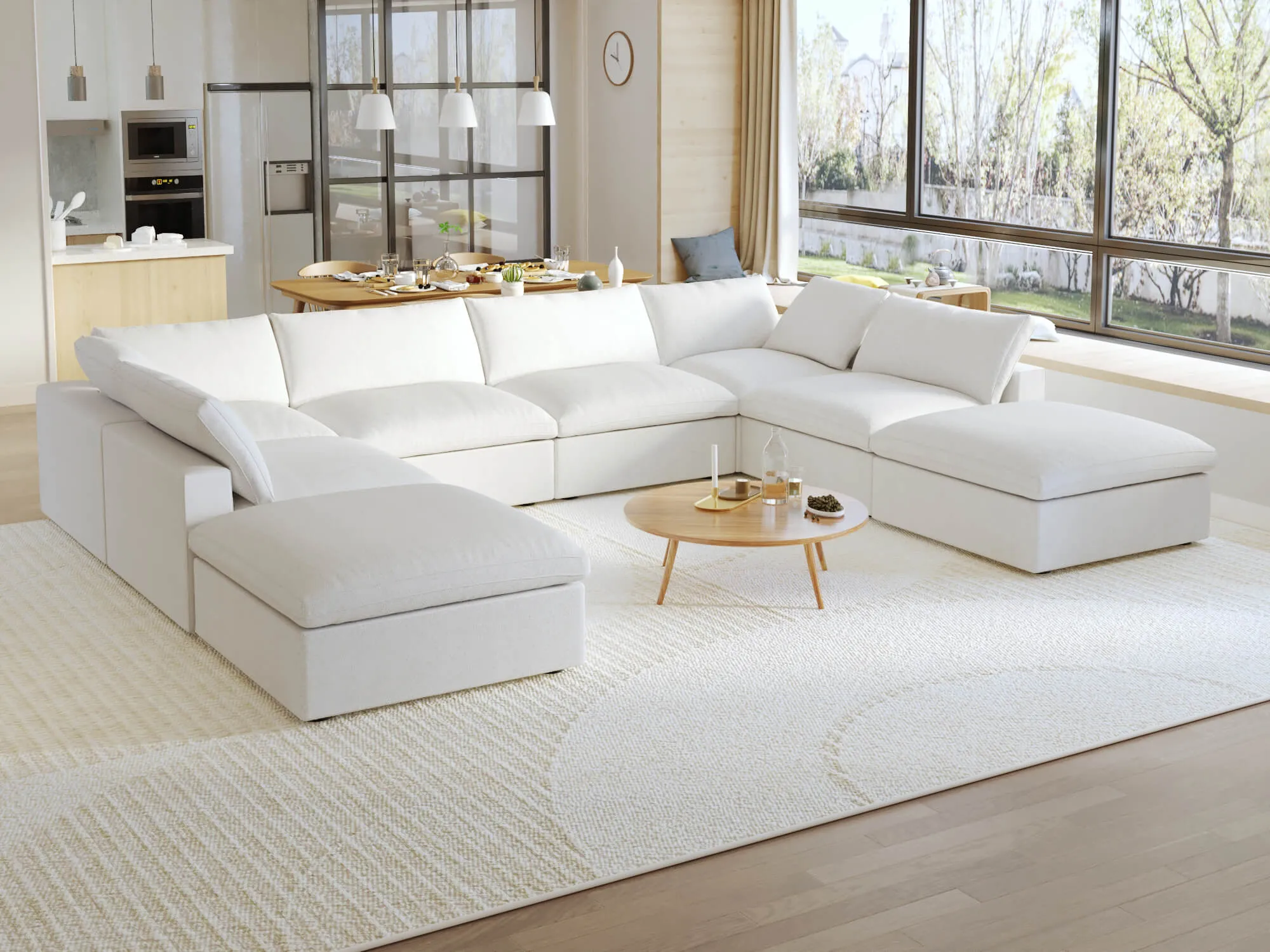 Sky Cloud Sectional Sofa Modular Washable 160 Inch Linen U Shaped Sectionals 8 Seaters Atunus 5