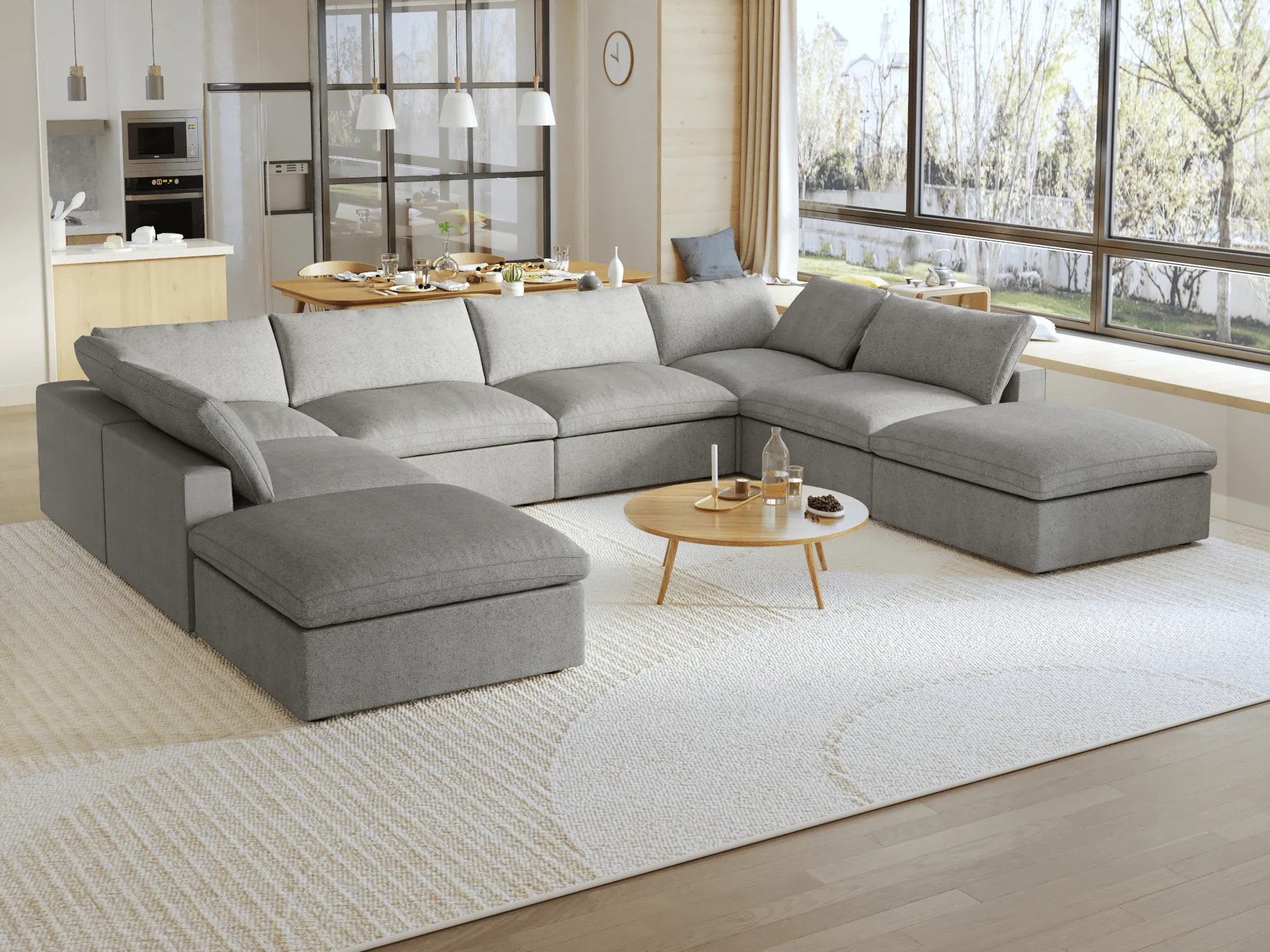 Sky Cloud Sectional Sofa Modular Washable 160 Inch Linen U Shaped Sectionals 8 Seaters Atunus 7