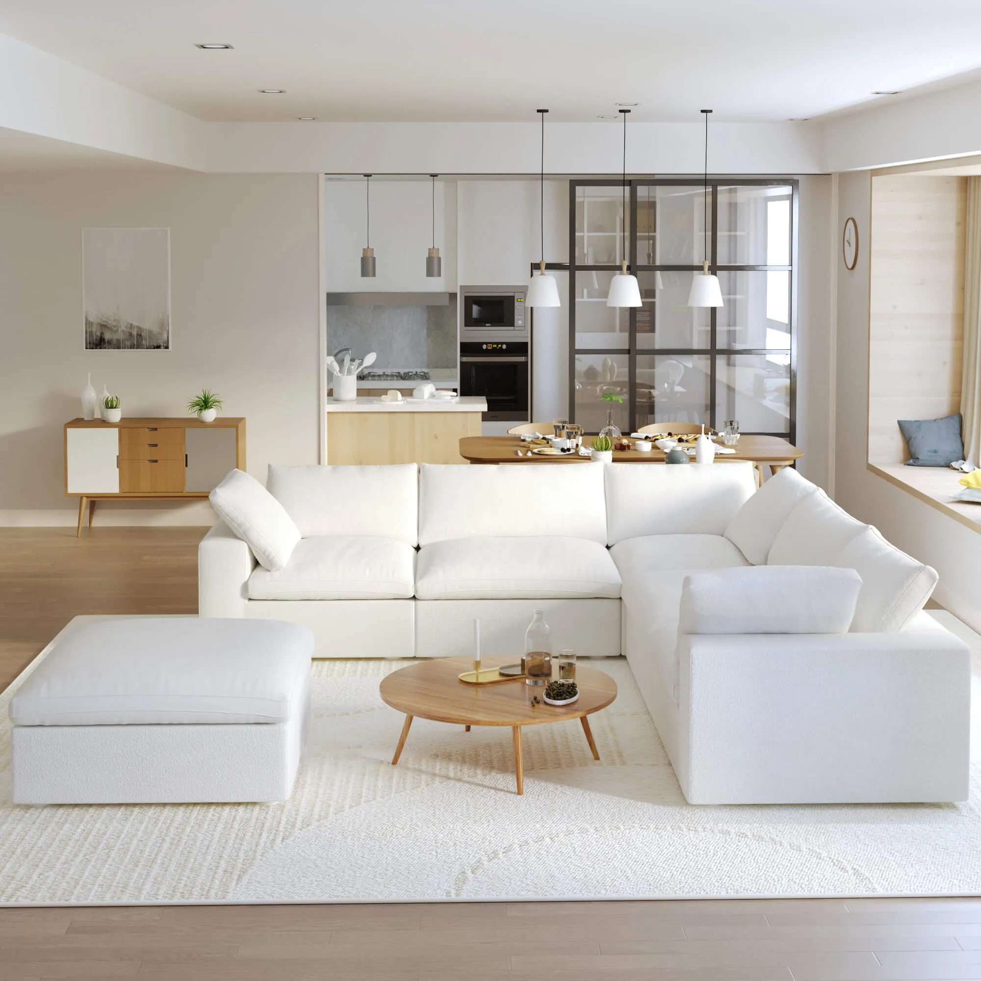 Sky Cloud Sectional Sofa Modular Washable 40 Inch Linen Ottomans 1 Seaters Atunus 23