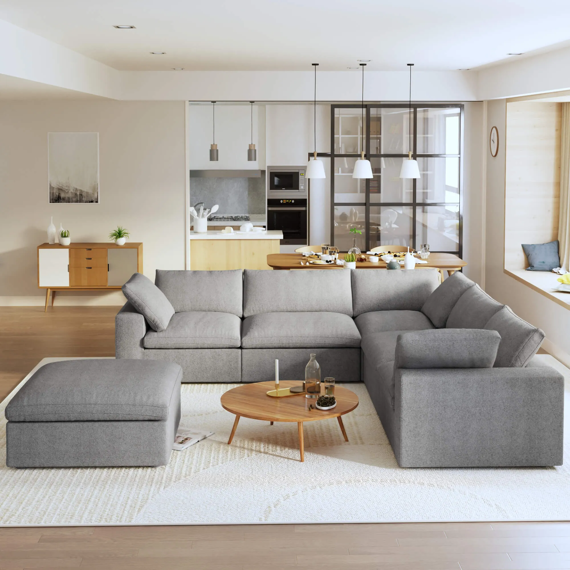 Sky Cloud Sectional Sofa Modular Washable 40 Inch Linen Ottomans 1 Seaters Atunus 24