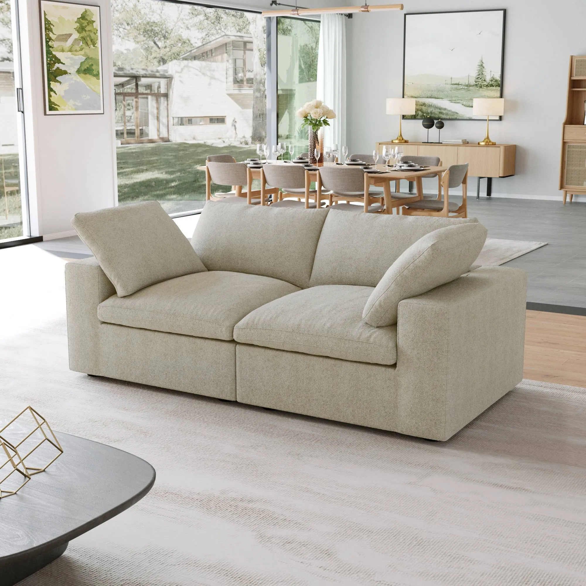 Sky Cloud Sectional Sofa Modular Washable 80 Inch Linen Loveseats 2 Seaters Atunus 8