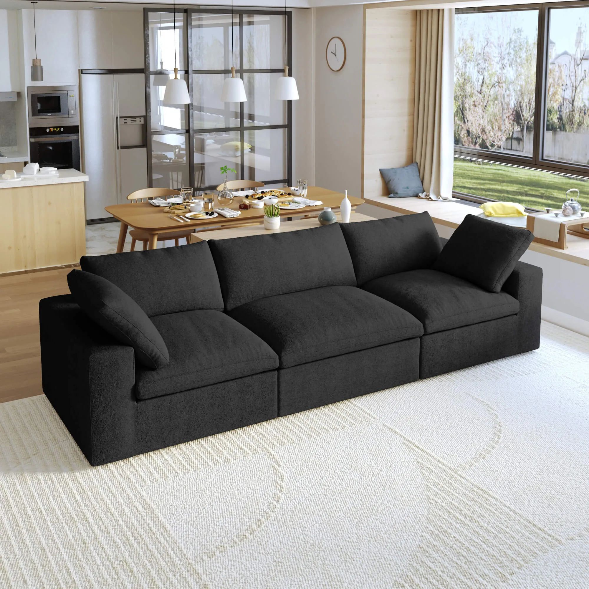 Sky Cloud Sectional Sofa Pet Friendly Cover 120 Inch Linen Sleepers 3 Seaters Atunus 10