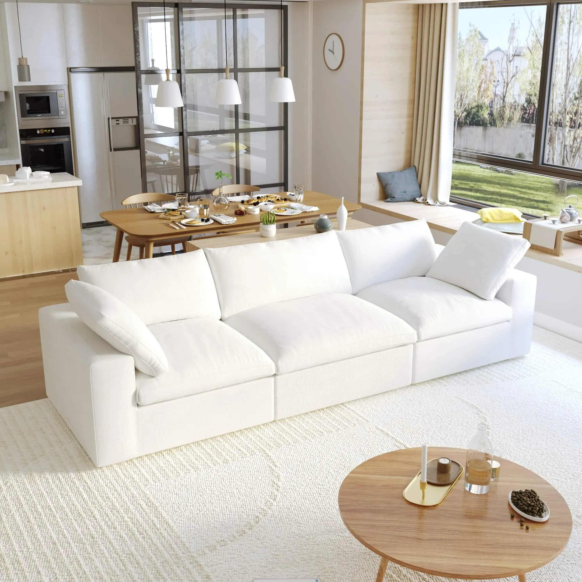 Sky Cloud Sectional Sofa Pet Friendly Cover 120 Inch Linen Sleepers 3 Seaters Atunus 6