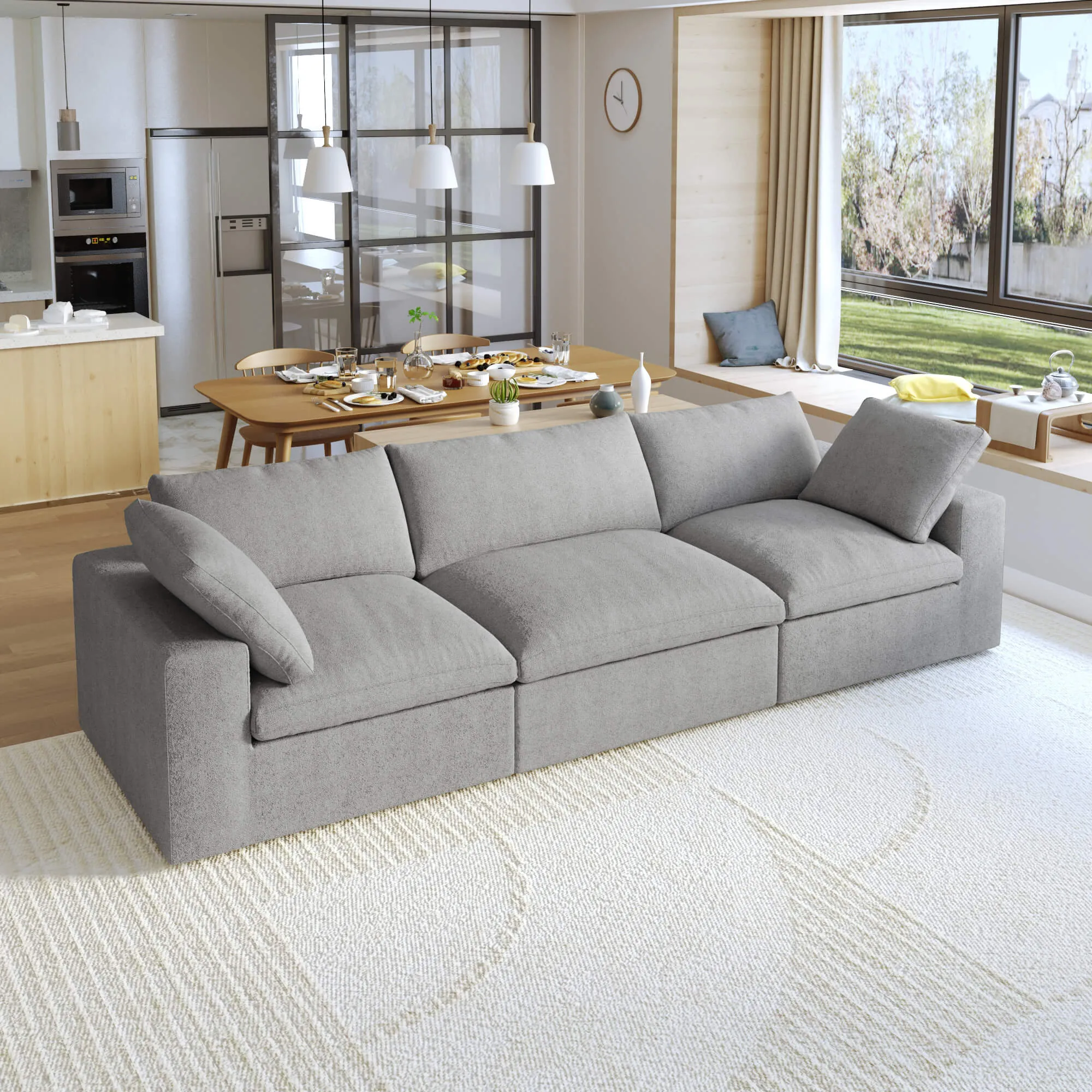 Sky Cloud Sectional Sofa Pet Friendly Cover 120 Inch Linen Sleepers 3 Seaters Atunus 8