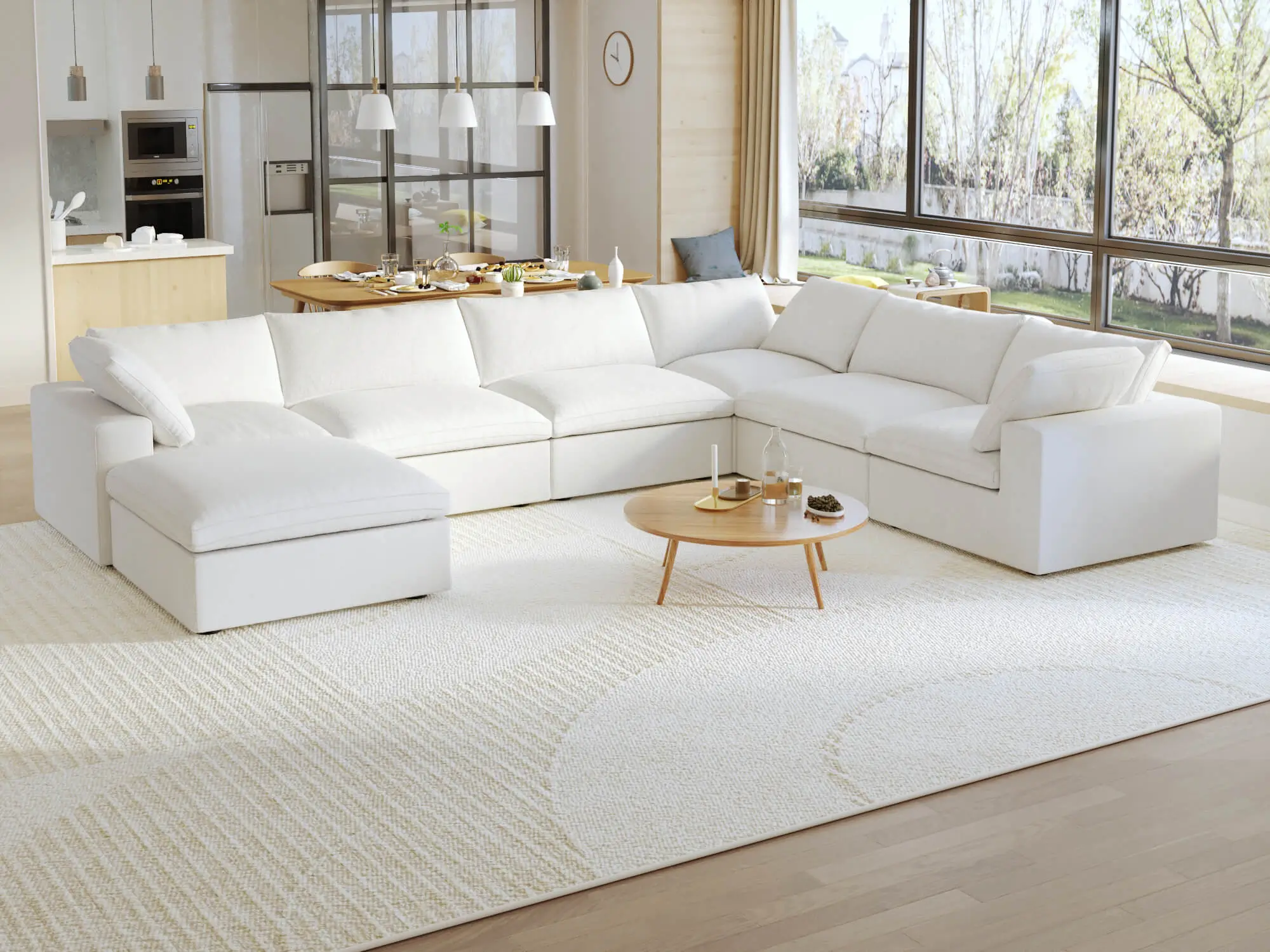 Sky Cloud Sectional Sofa Pet Friendly Cover 160 Inch Linen Corner Sectionals 7 Seaters Atunus 5