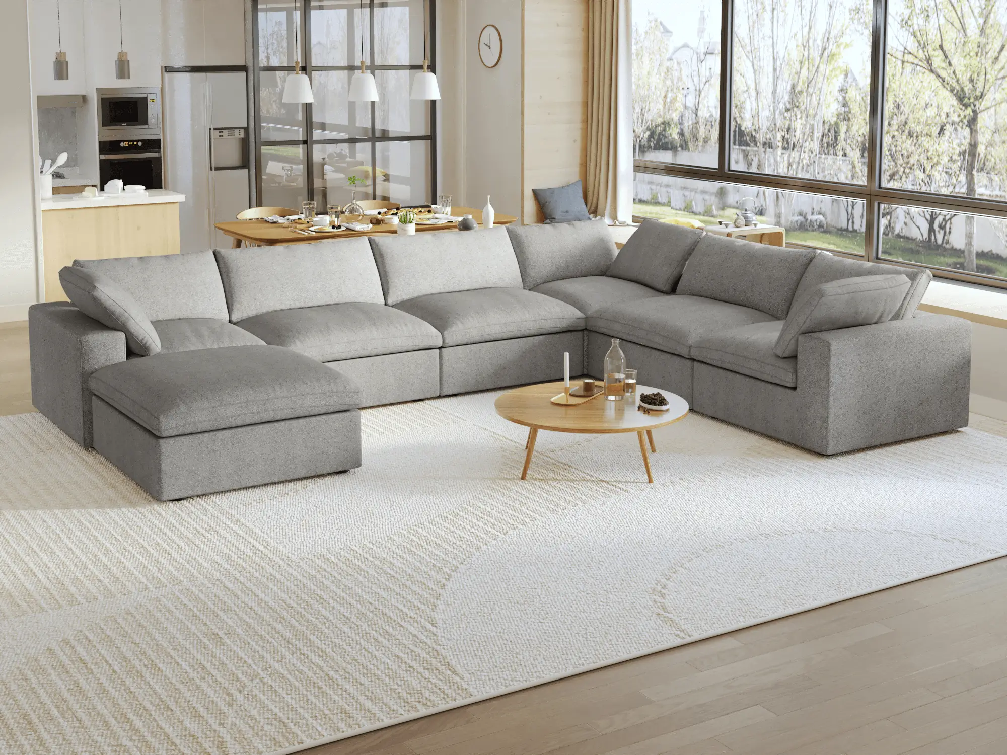 Sky Cloud Sectional Sofa Pet Friendly Cover 160 Inch Linen Corner Sectionals 7 Seaters Atunus 7