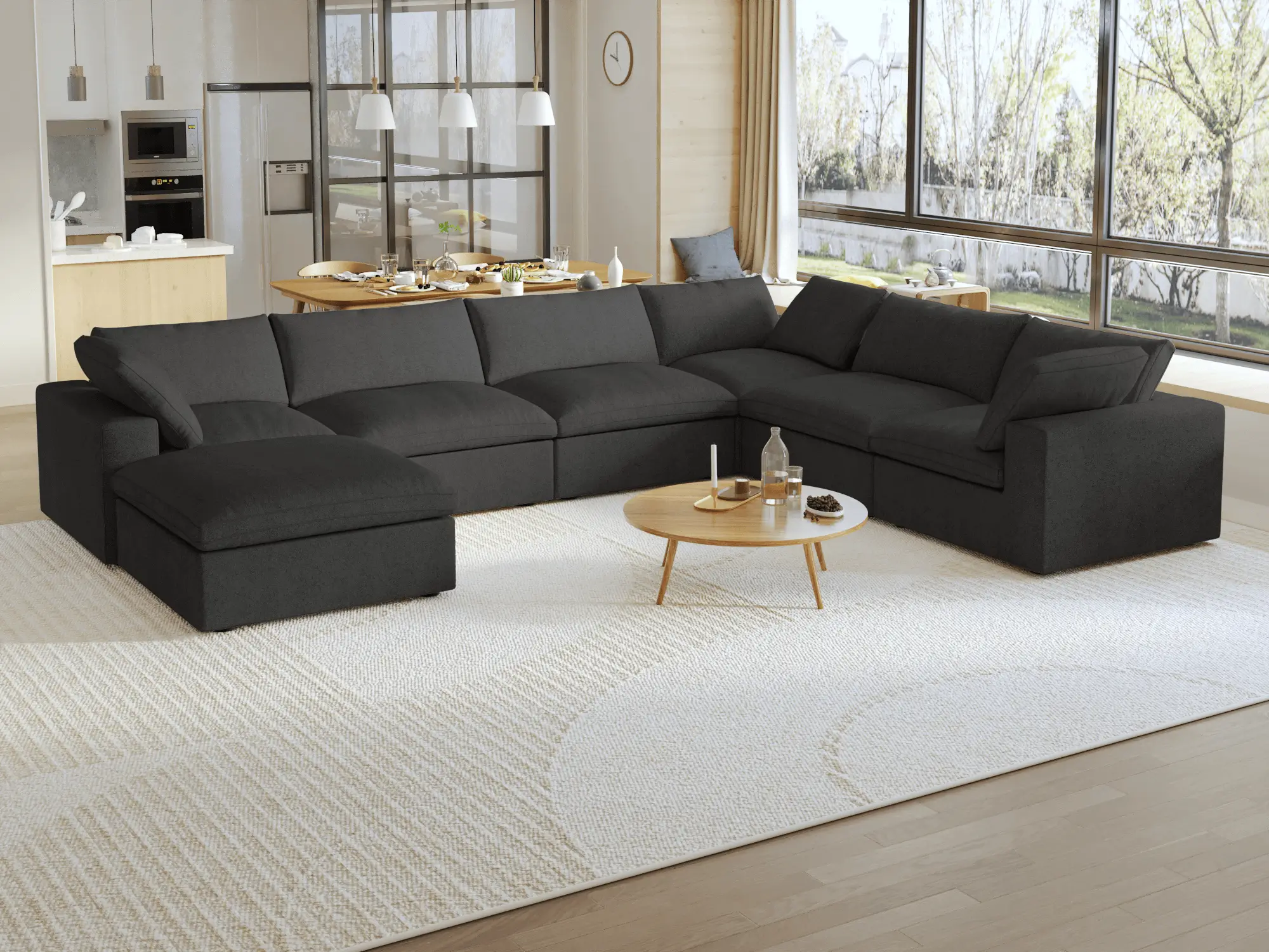 Sky Cloud Sectional Sofa Pet Friendly Cover 160 Inch Linen Corner Sectionals 7 Seaters Atunus 9