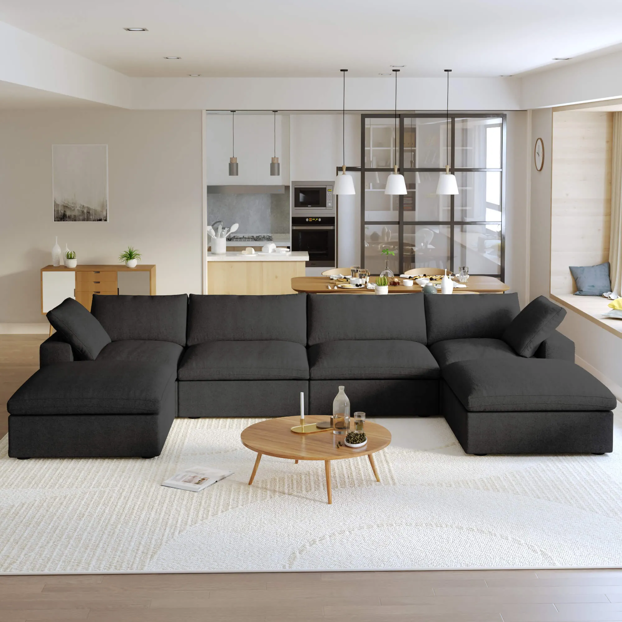 Sky Cloud Sectional Sofa Pet Friendly Cover 160 Inch Linen U Shaped Sectionals 6 Seaters Atunus 3