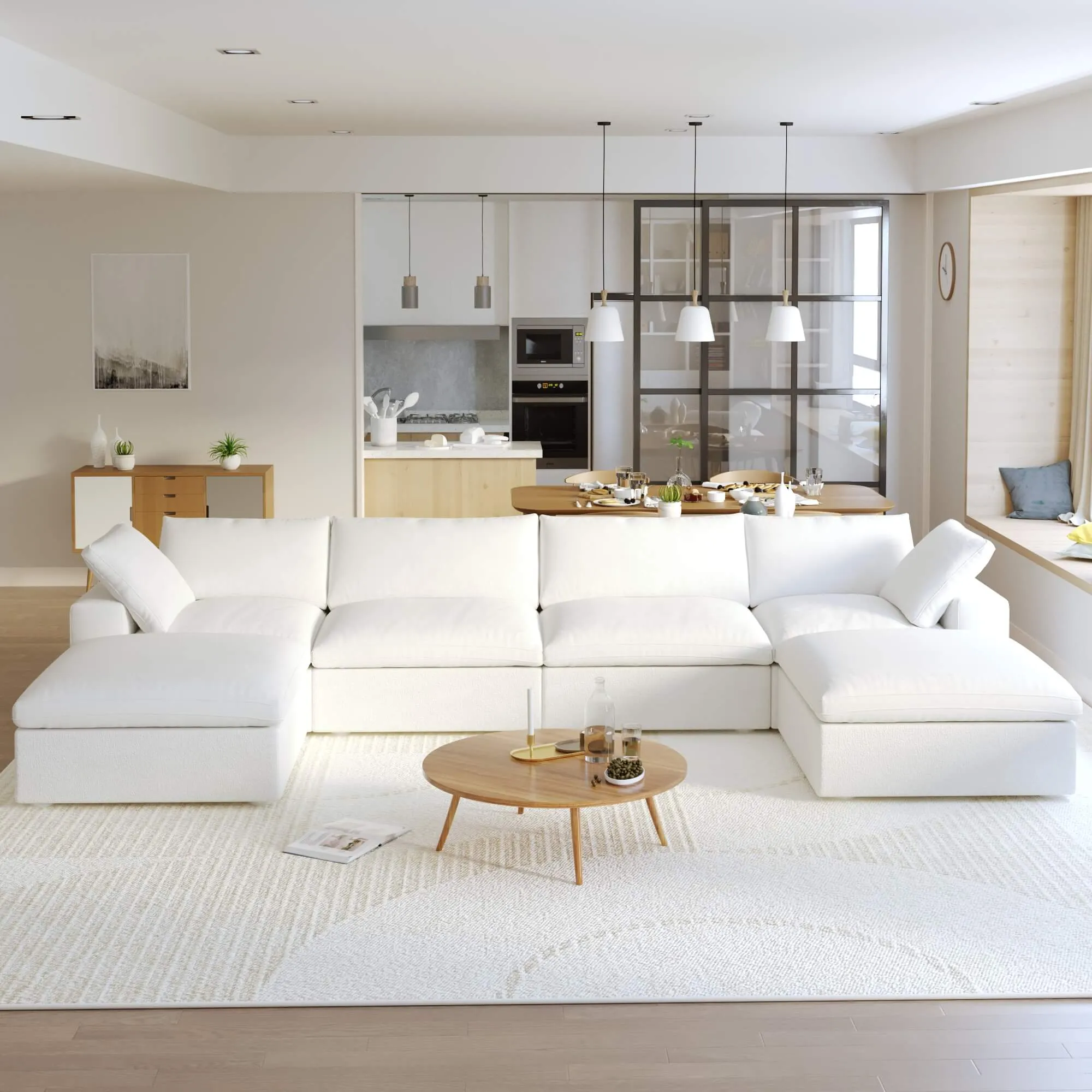 Sky Cloud Sectional Sofa Pet Friendly Cover 160 Inch Linen U Shaped Sectionals 6 Seaters Atunus 6