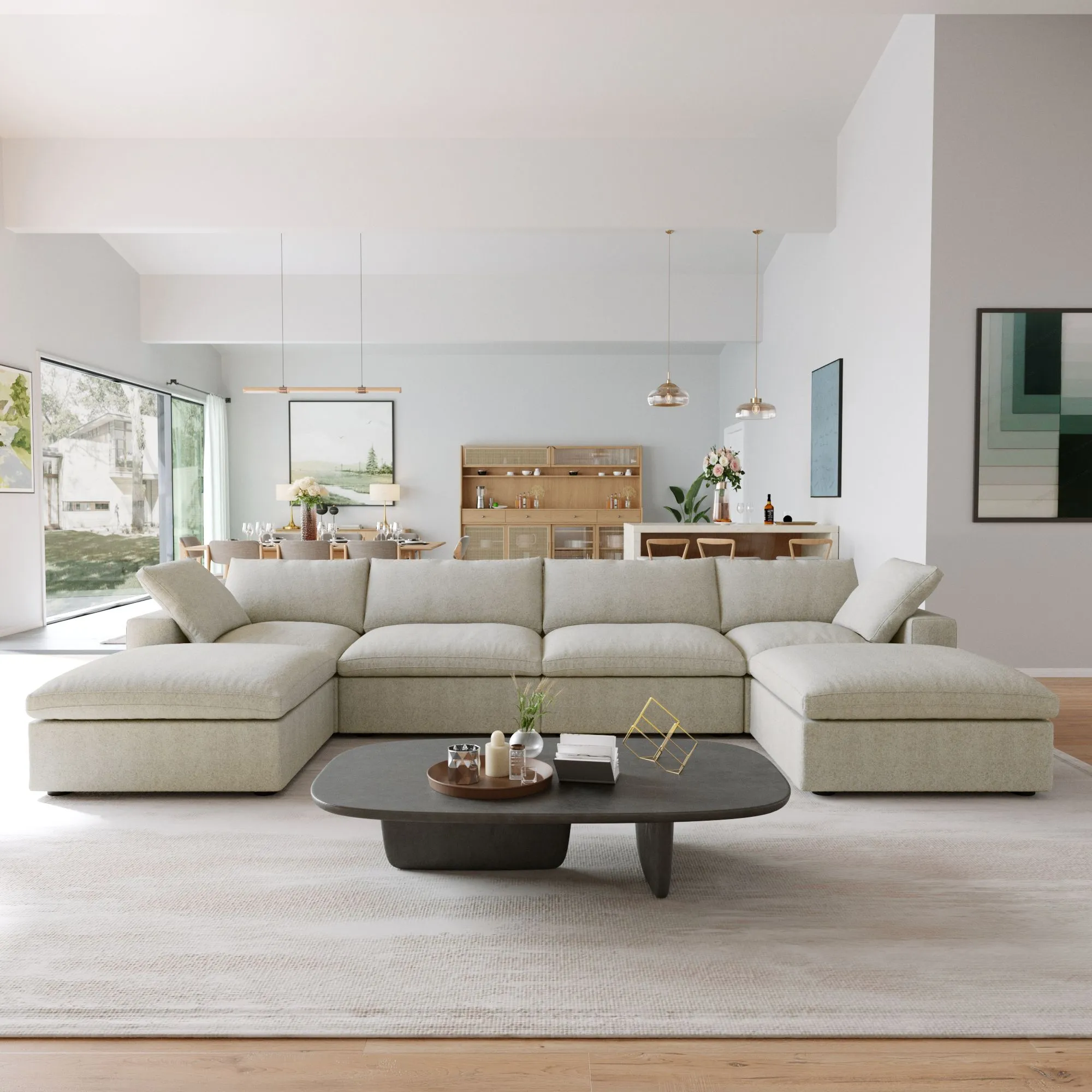 Sky Cloud Sectional Sofa Pet Friendly Cover 160 Inch Linen U Shaped Sectionals 6 Seaters Atunus 8