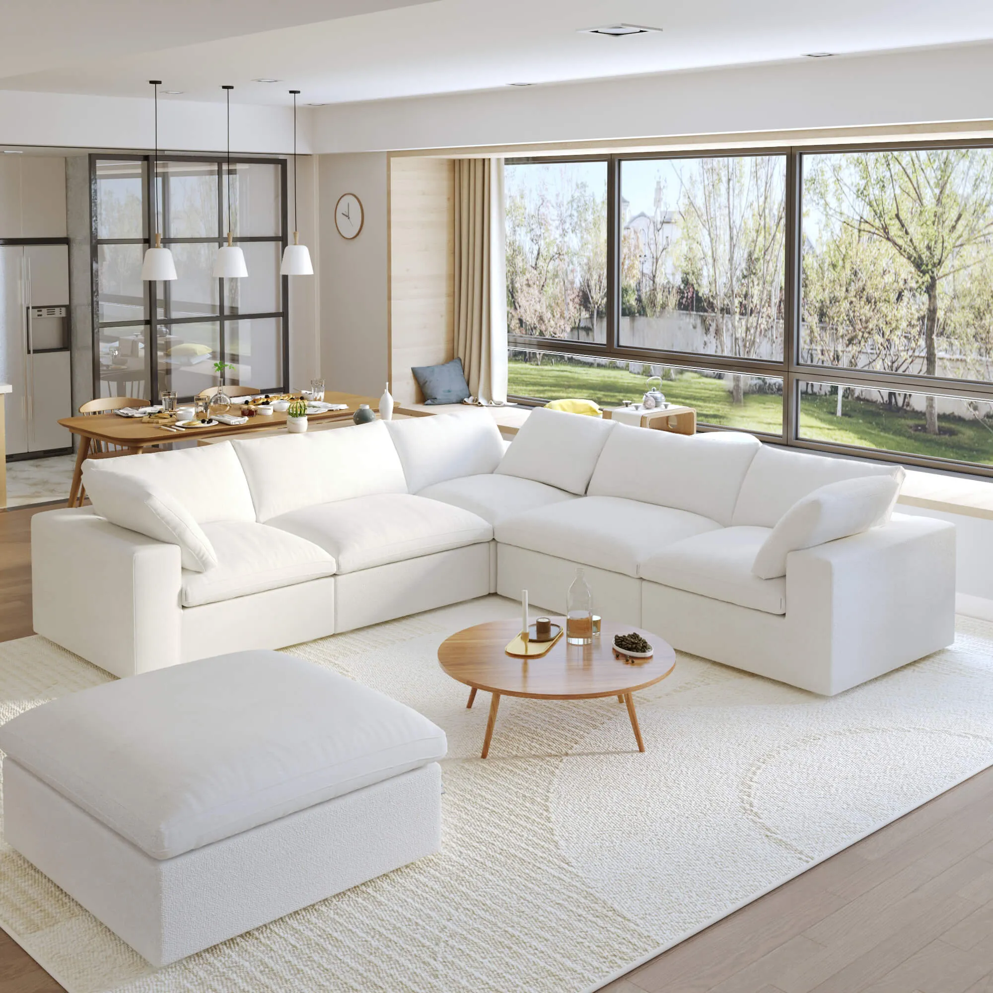 Sky Cloud Sectional Sofa Replaceable Cover 120 Inch Linen Corner Sectionals 5 Seaters Atunus 7